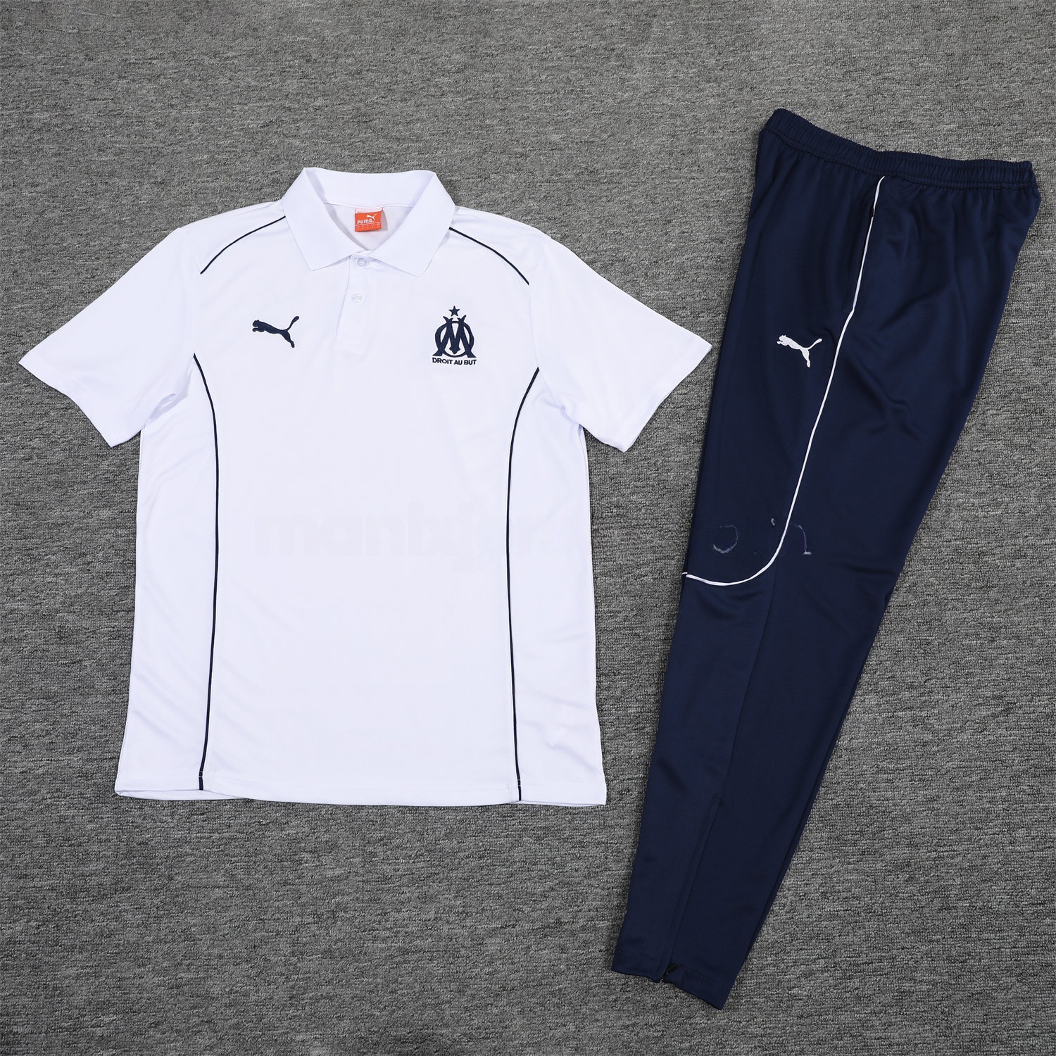Marseille 25-26 POLO Short-Sleeve Training Set - White Top and Deep Blue Pants - ManixJersey