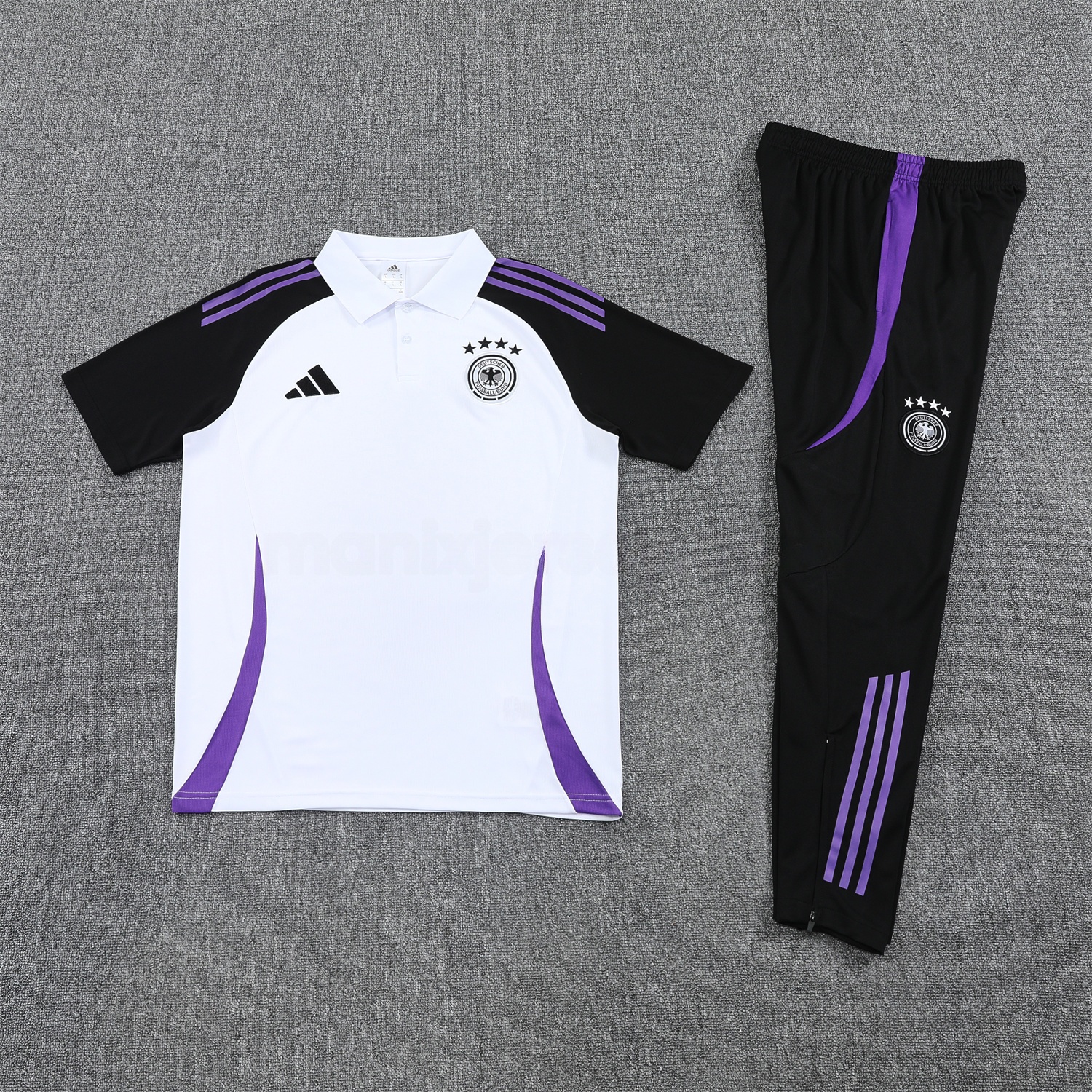 Germany 25-26 POLO Short-Sleeve Training Set - White Top Black Pants - ManixJersey