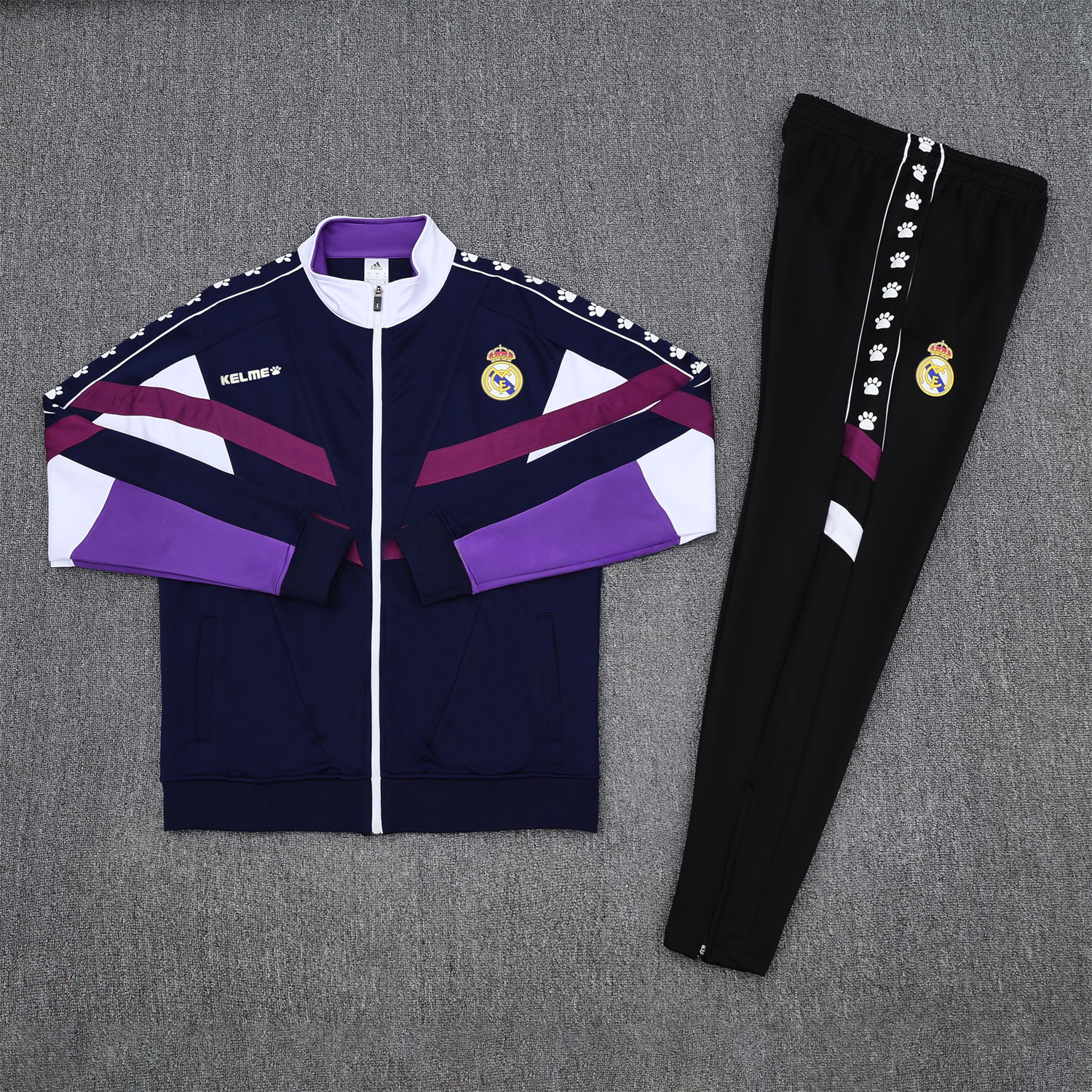 Real Madrid 25-26 Throwback Jacket Training Tracksuit - Deep Blue and Purple Jackets & Black Pants - ManixJersey