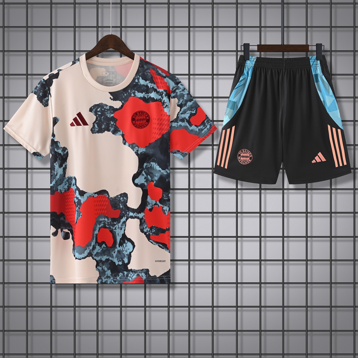 Bayern Munich 24-25 Pre-Match Short-Sleeve Training Set - CamouflageTop & Black Shorts - ManixJersey