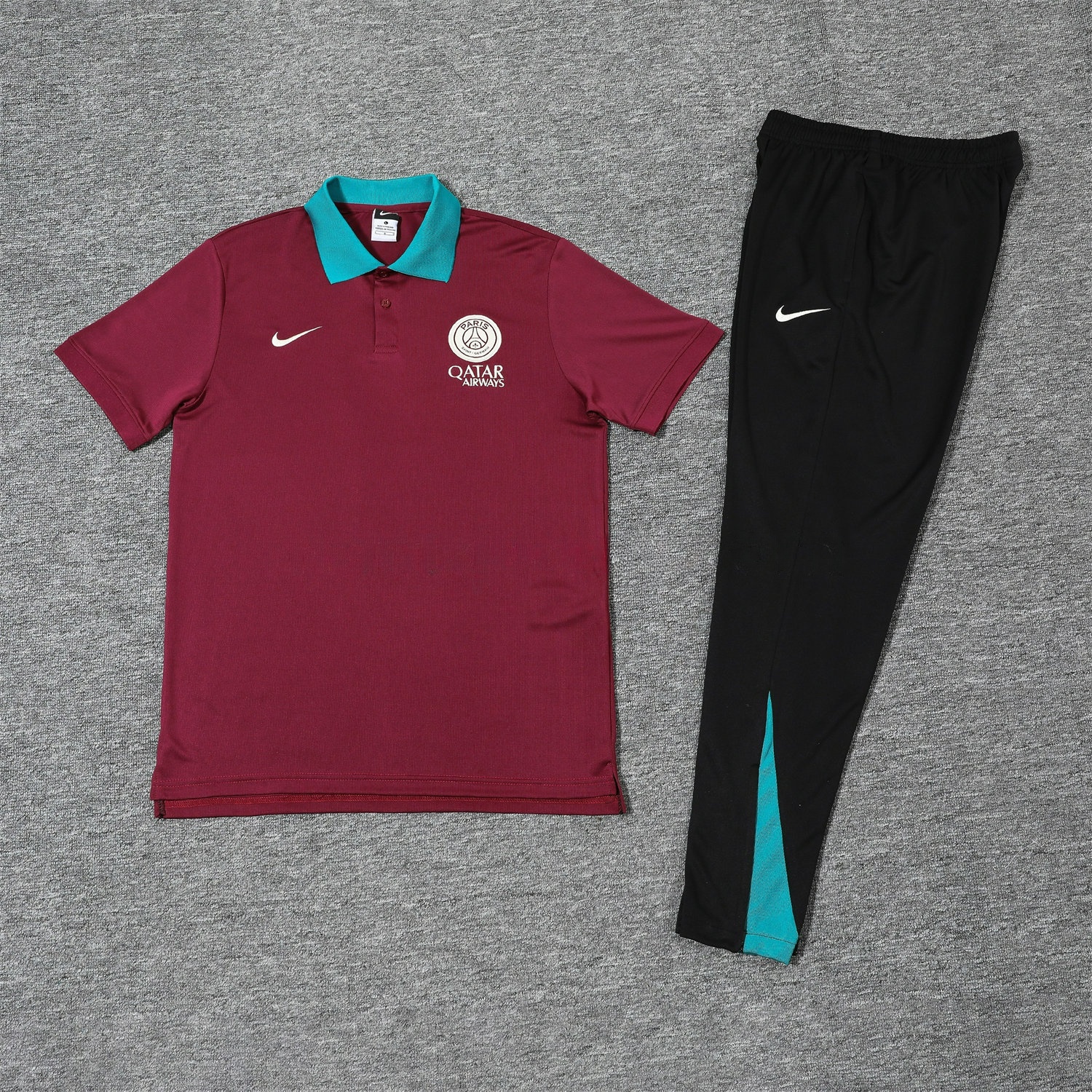 Paris Saint-Germain PSG 25-26 POLO Short-Sleeve Training Set - Deep Red Top and Black Pants - ManixJersey