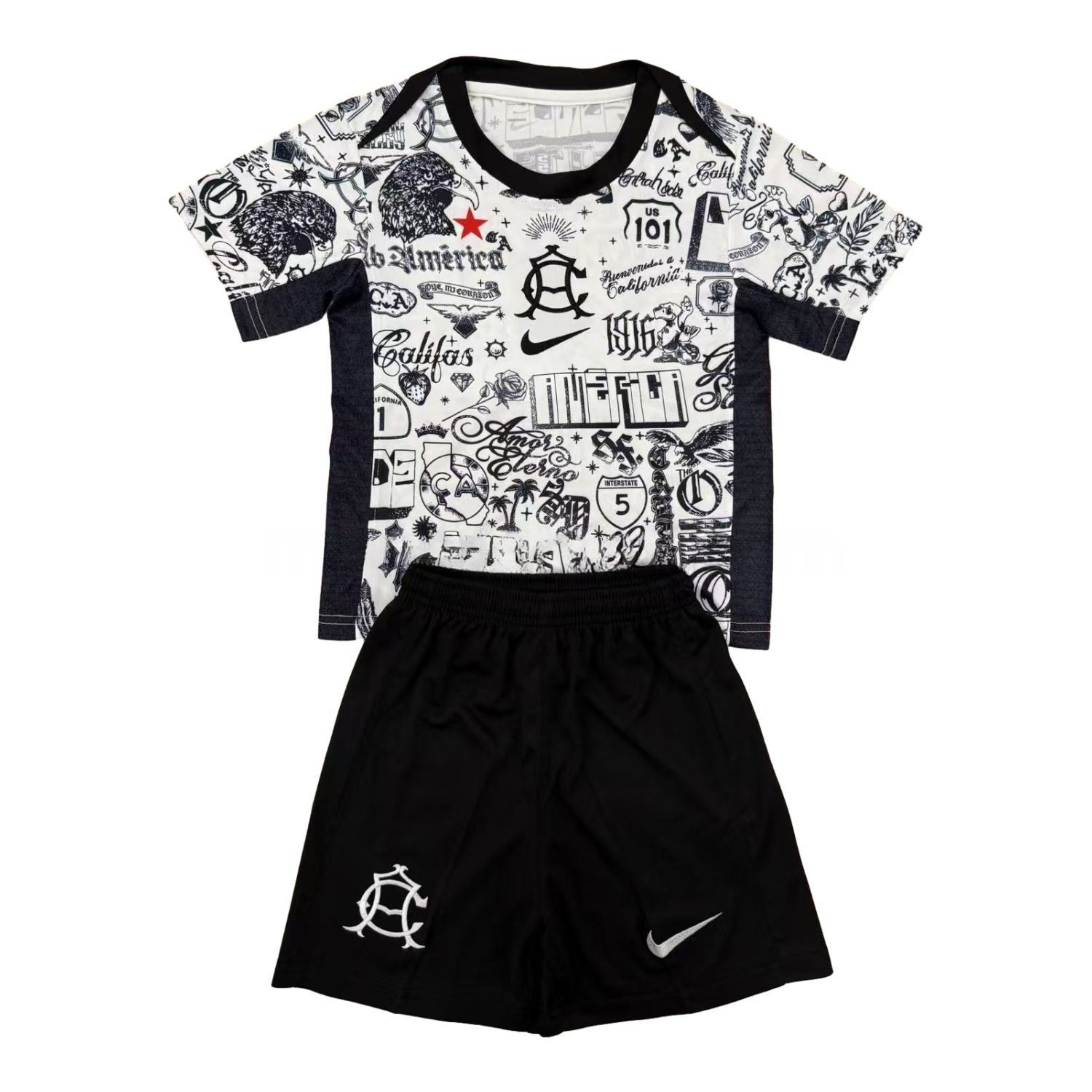 Club América 24-25 Pre-match Black and White Graffiti Men's Adult Jersey Set - Fans Version - ManixJersey