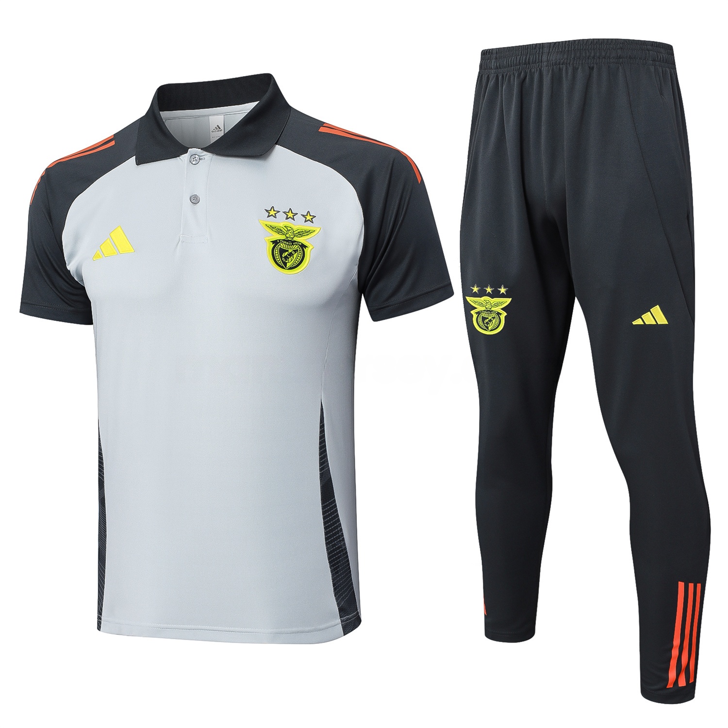 Benfica 25-26 POLO Short-Sleeve Training Set - Grey Top and Deep Grey Pants - ManixJersey