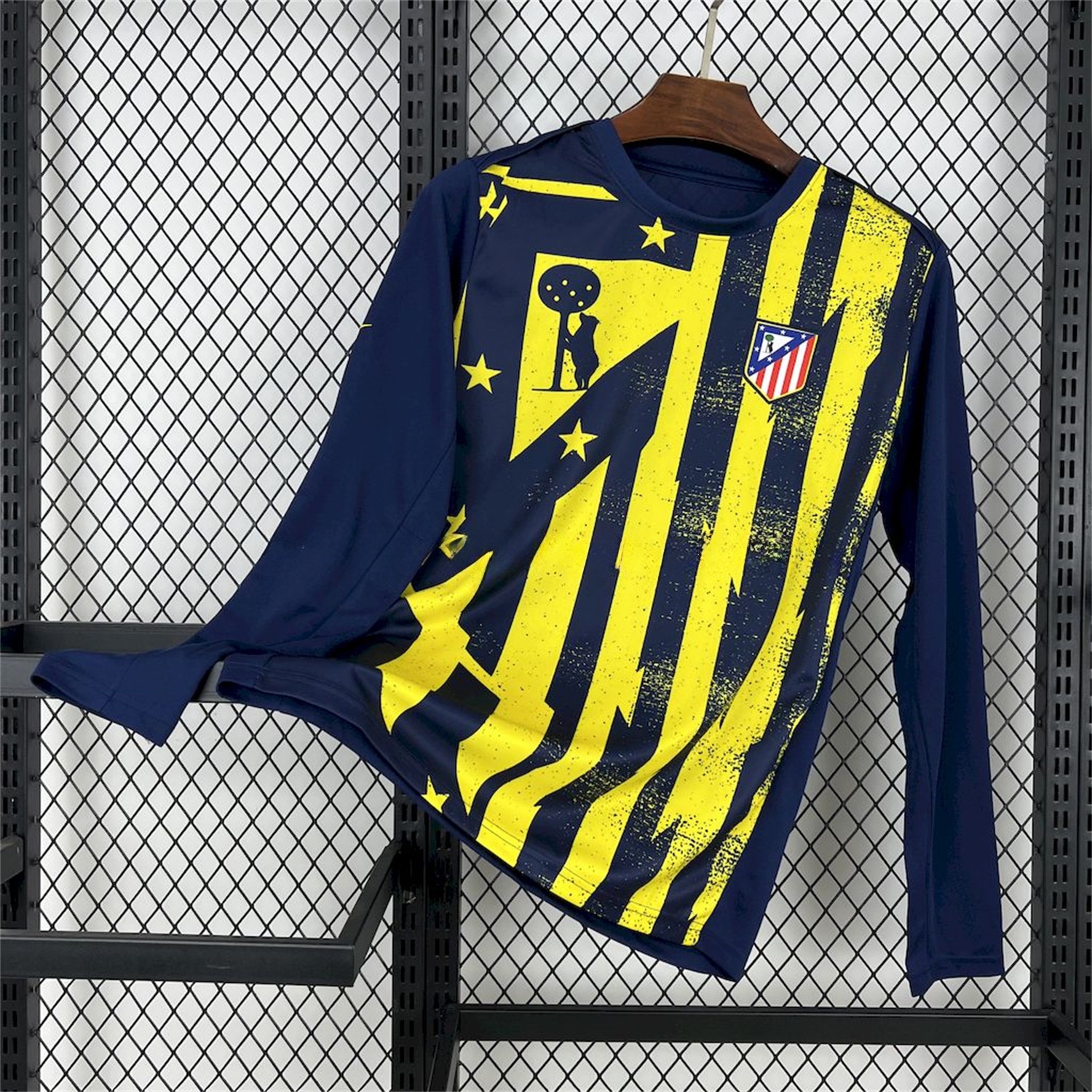 Atletico Madrid 25-26 Yellow Blue Stripes Pre-Match Training Long Sleeves Jersey - Fans Version - ManixJersey
