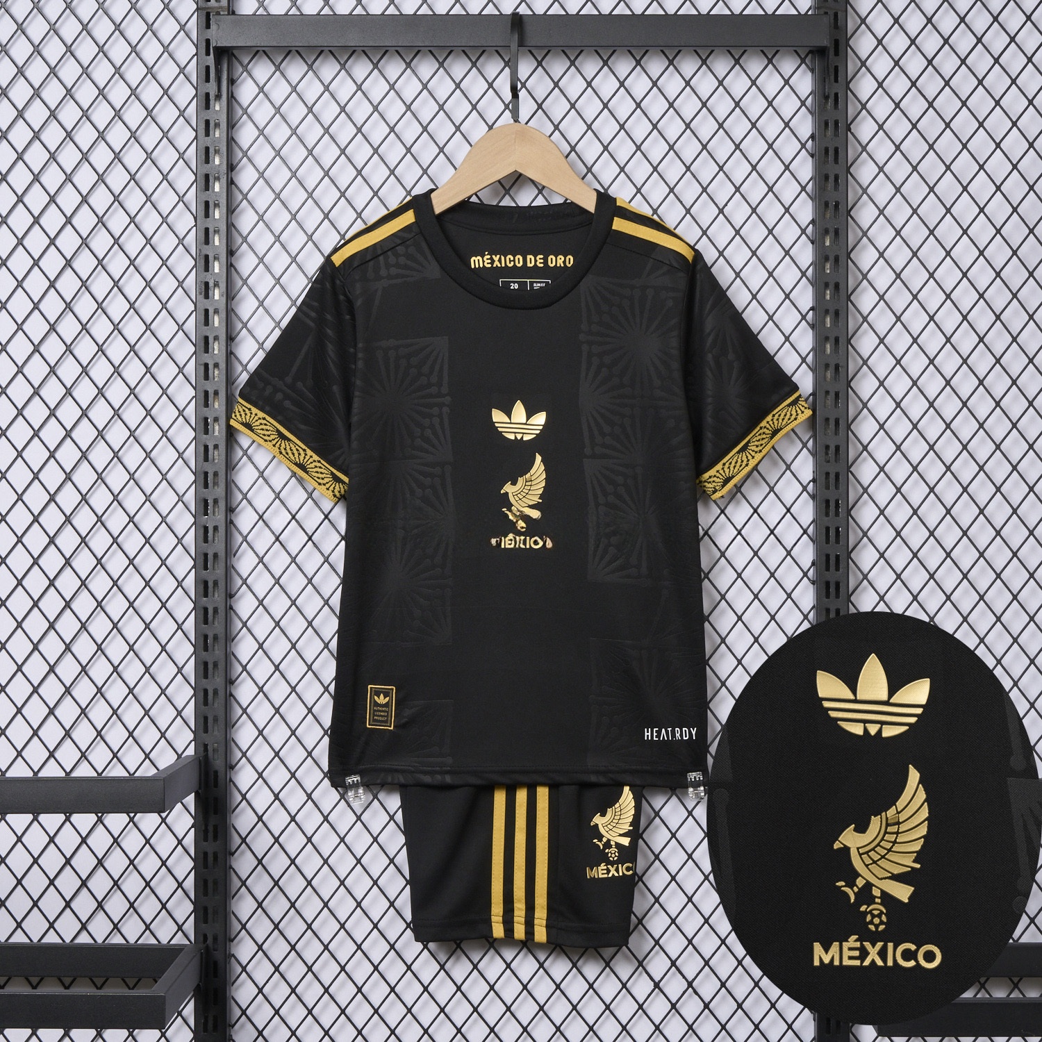 Mexico 2025 Gold Cup Black Kids Kit - Player Version - ManixJersey