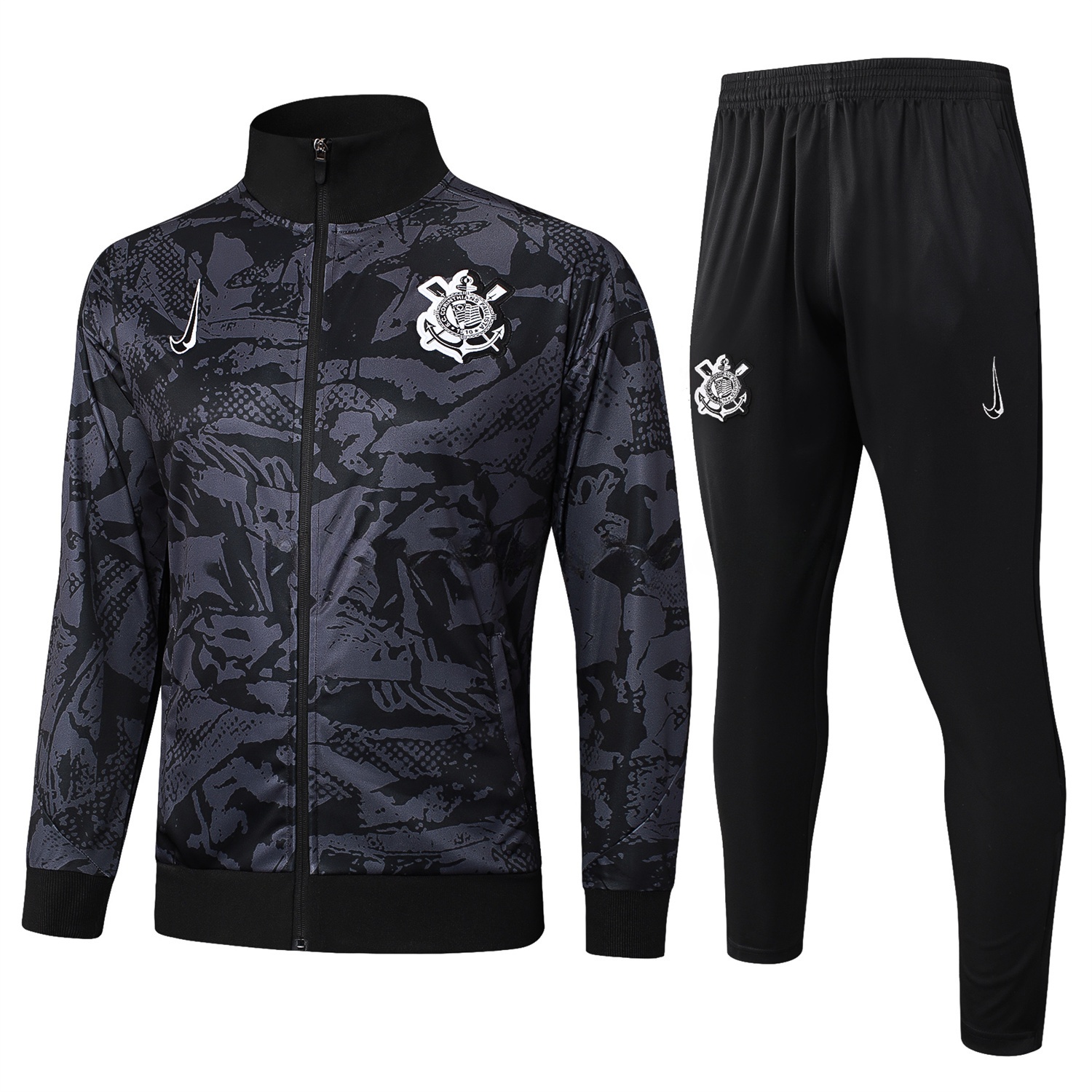 Corinthians 25-26 Jacket Training Tracksuit - Black and Gray Pattern Jackets & Black Pants - ManixJersey