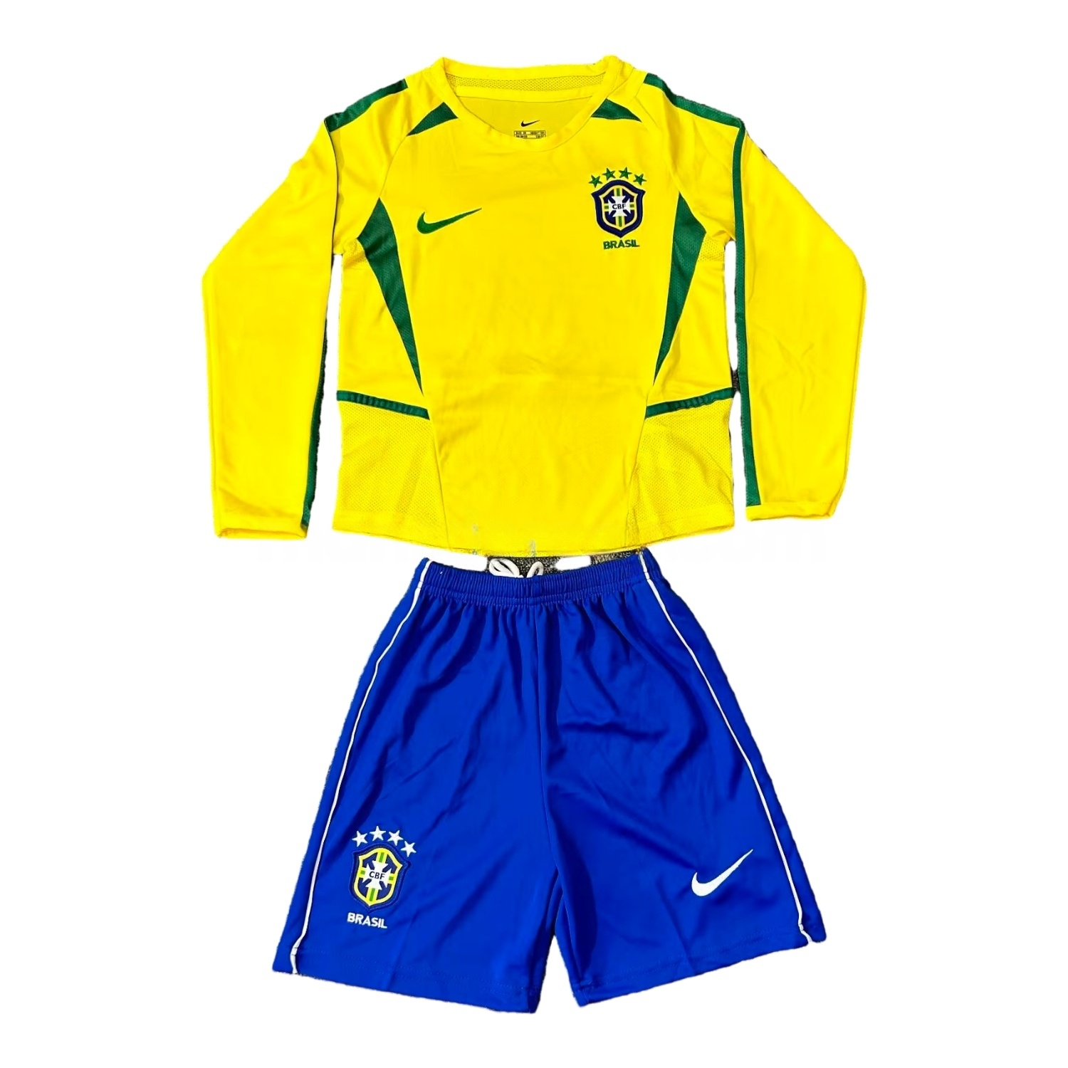Retro Brazil 2002 Home Long Sleeves Kids Kit - ManixJersey