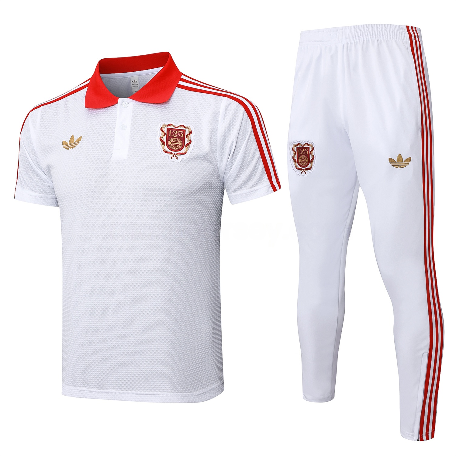 Bayern Munich 2025 125th Anniversary POLO Short-Sleeve Training Set - White Top and Pants - ManixJersey