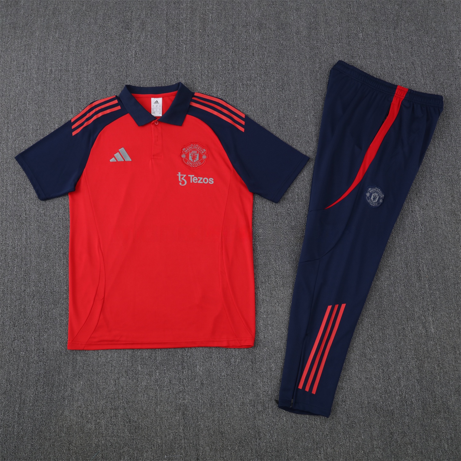 Manchester United 25-26 POLO Short-Sleeve Training Set - Red Top and Deep Blue Pants - ManixJersey