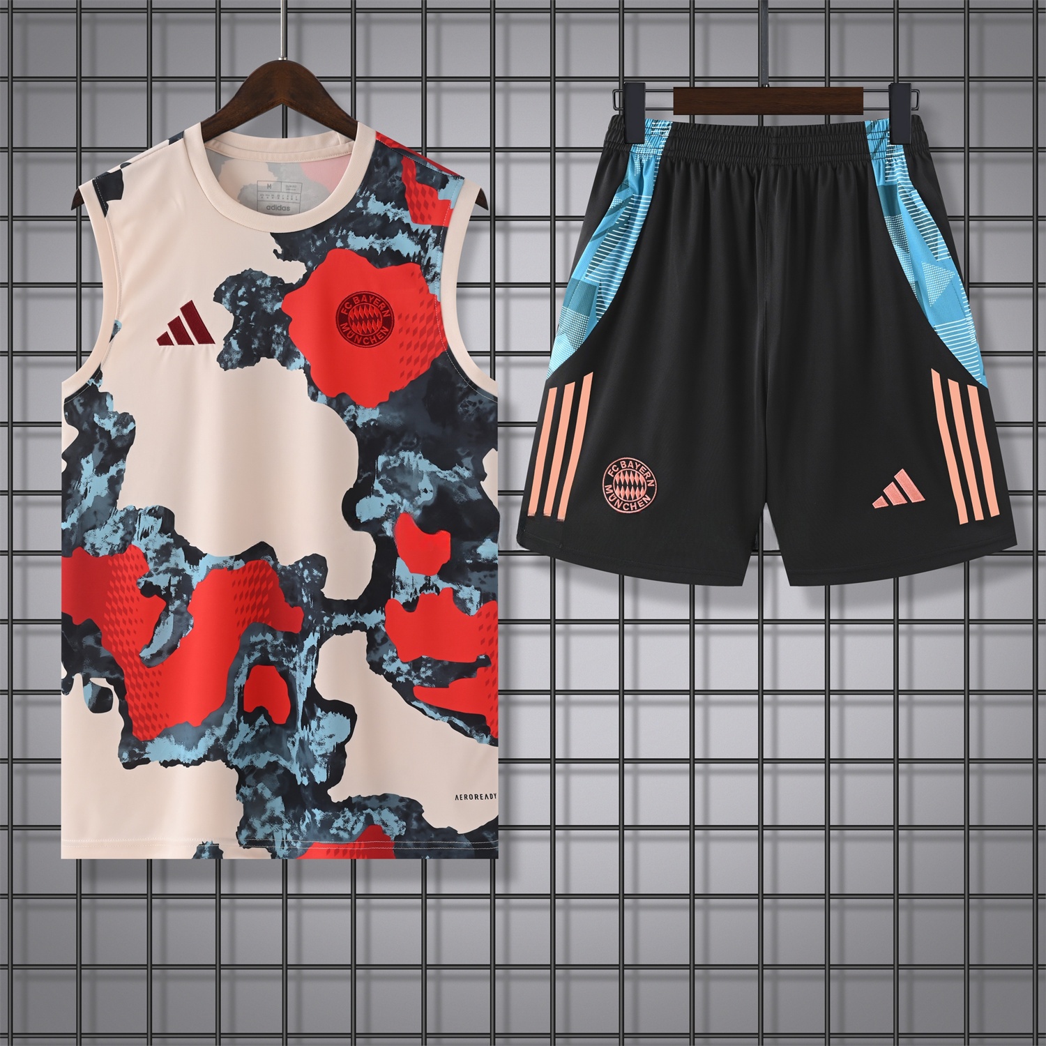 Bayern Munich 24-25 Pre-Match Vest Training Set - CamouflageTop & Black Shorts - ManixJersey