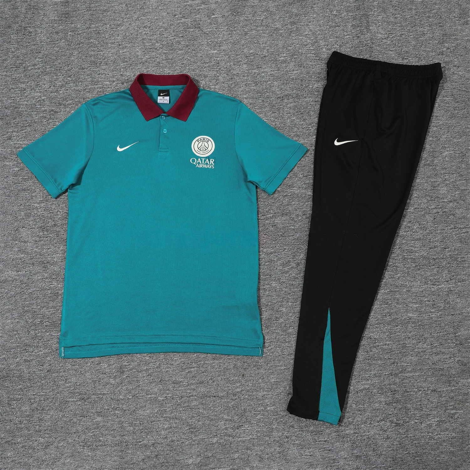 Paris Saint-Germain PSG 25-26 POLO Short-Sleeve Training Set - Blue Green Top and Black Pants - ManixJersey