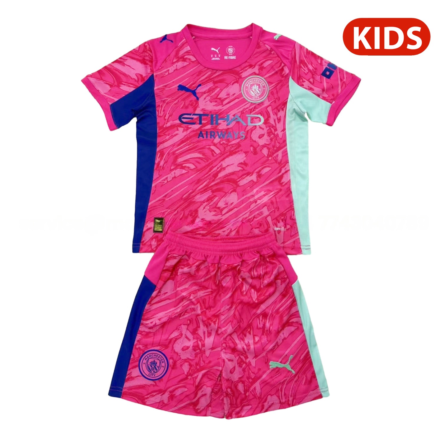 Manchester City 25-26 Pink Red Goalkeeper Kids Kit - ManixJersey