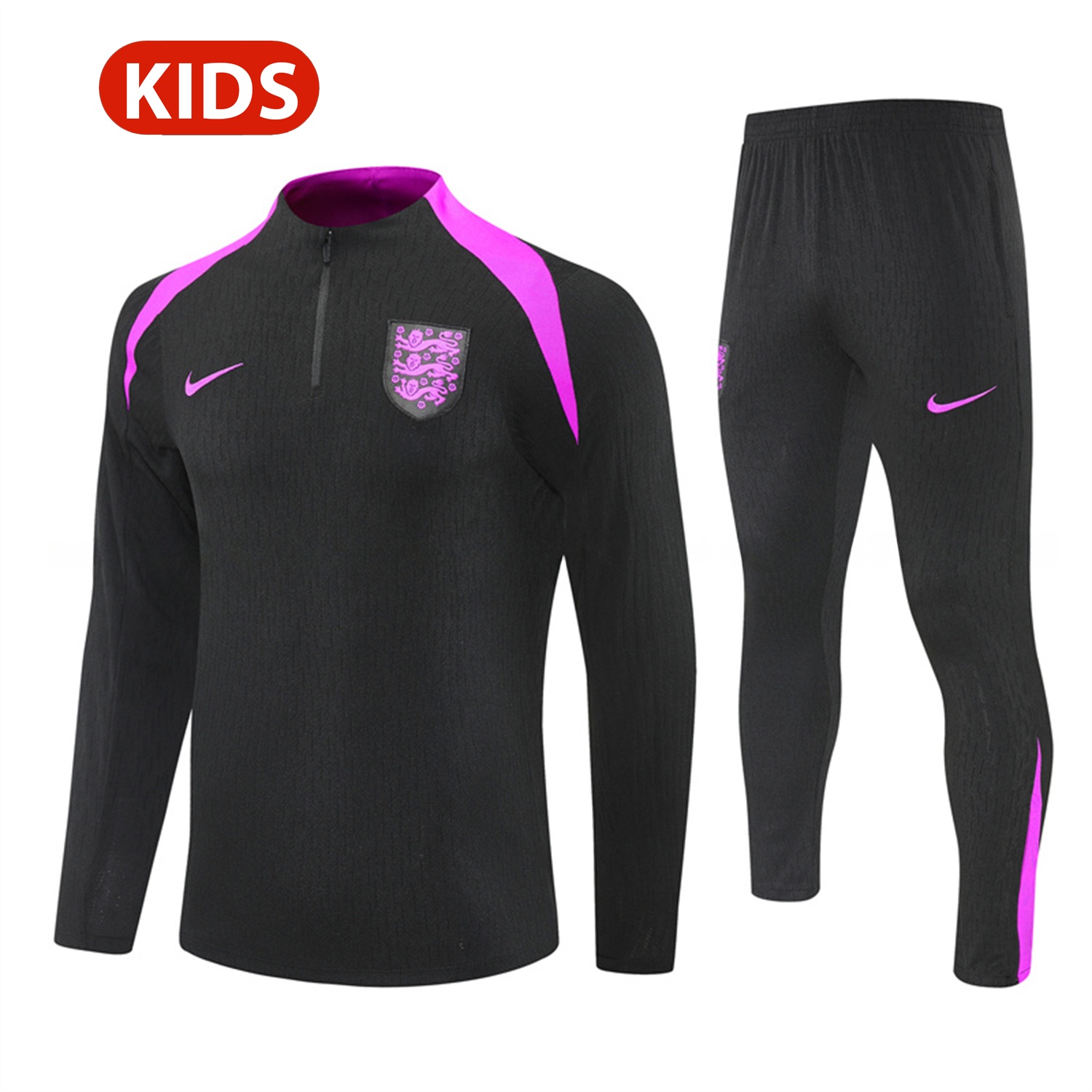 England 25-26 Kids Long Sleeve Training Set - Player Version - Black Top and Pants - ManixJersey