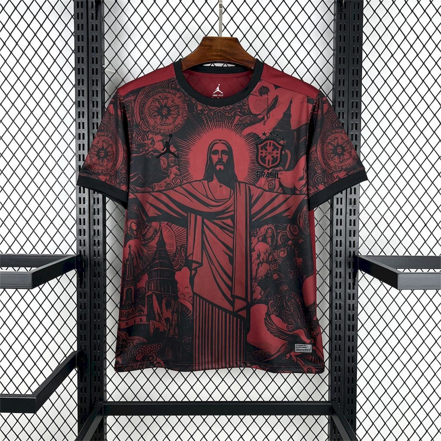 Brazil 25-26 Jordan Black Jesus Statue Red Special Jersey - Fans Version - ManixJersey