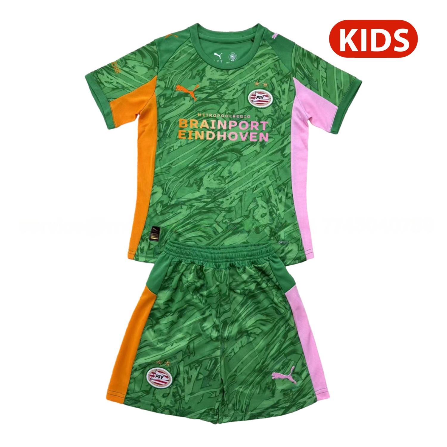 PSV Eindhoven 25-26 Green Goalkeeper Kids Kit - ManixJersey
