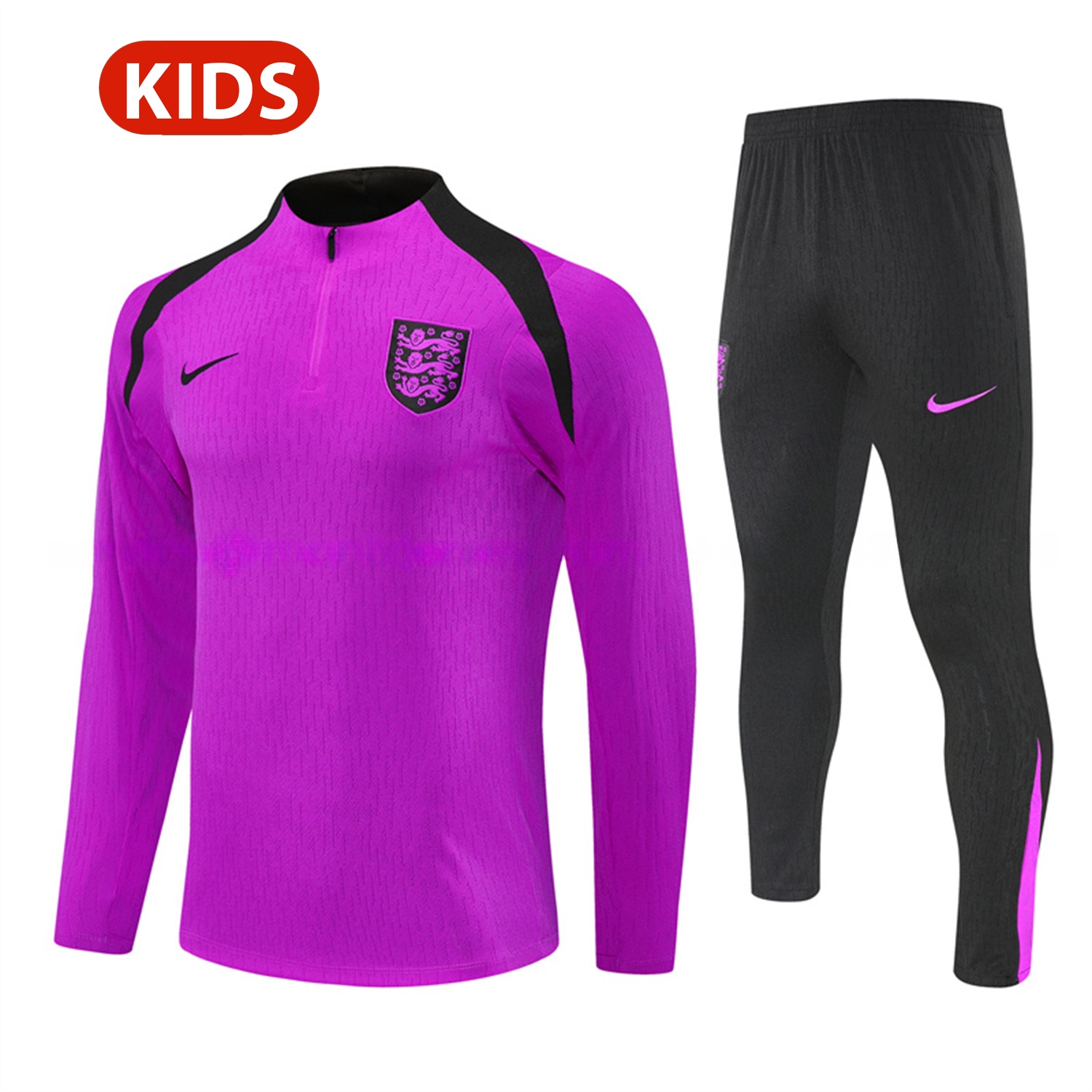 England 25-26 Kids Long Sleeve Training Set - Player Version - Purple Top and Black Pants - ManixJersey