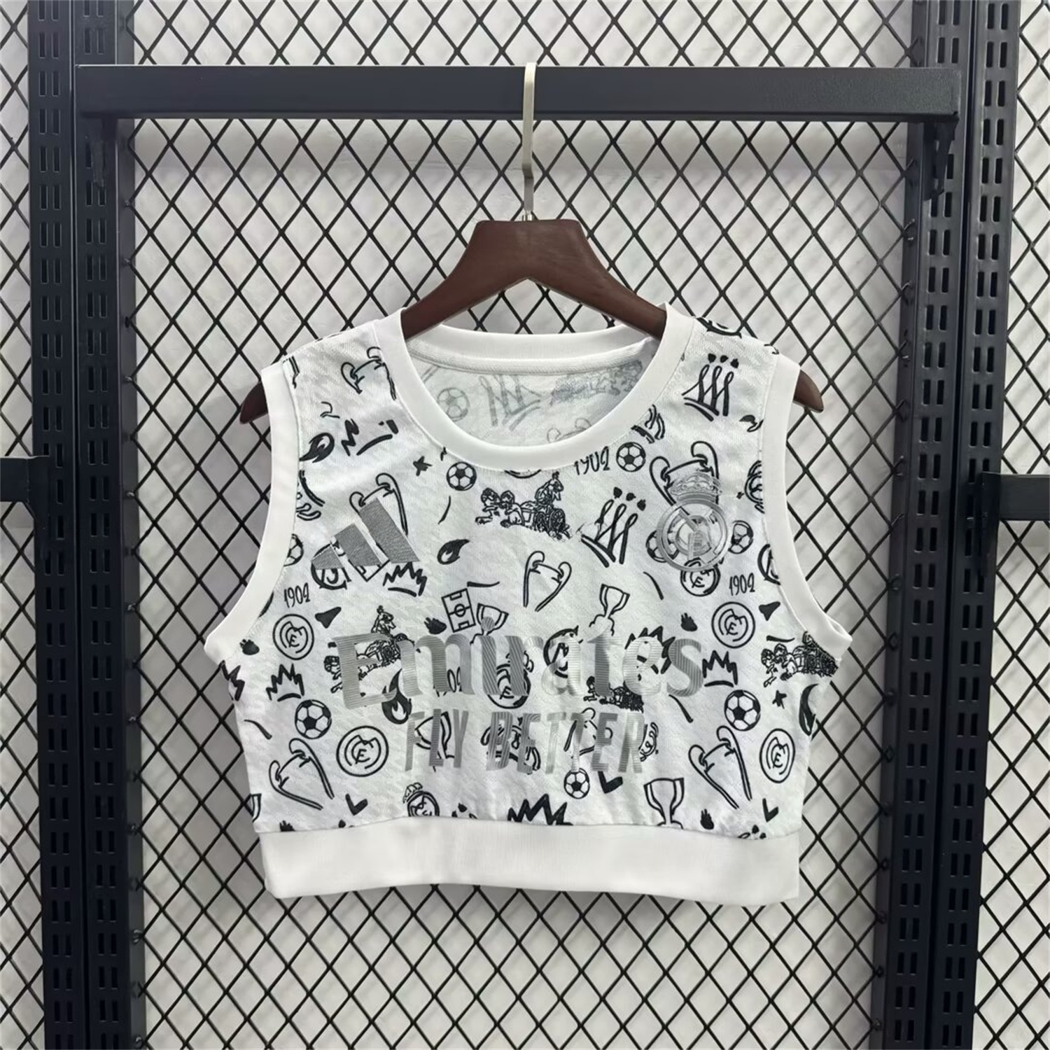 Women's Real Madrid 25-26 White Yoga Vest with Black Emoji Icons - ManixJersey