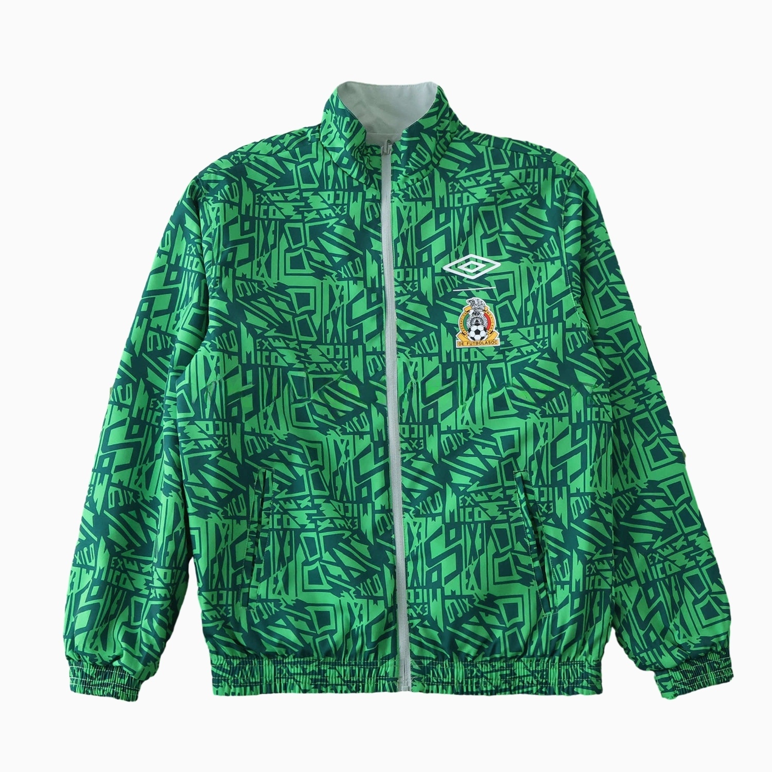 Retro Mexico 1994 Retro Style Double Sided Reversible Windbreaker - Green & Grey - ManixJersey