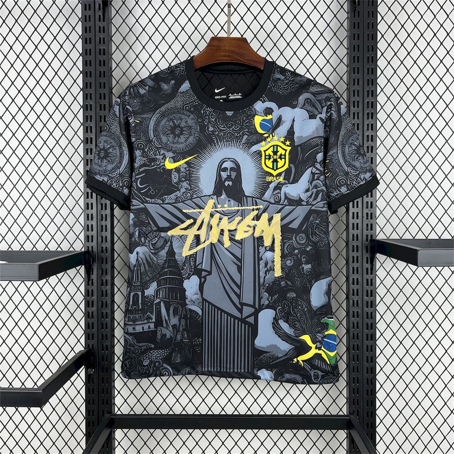 Brazil 2024-25 X STUSSY Black Christ the Redeemer Statue Jersey - Fans Version - ManixJersey