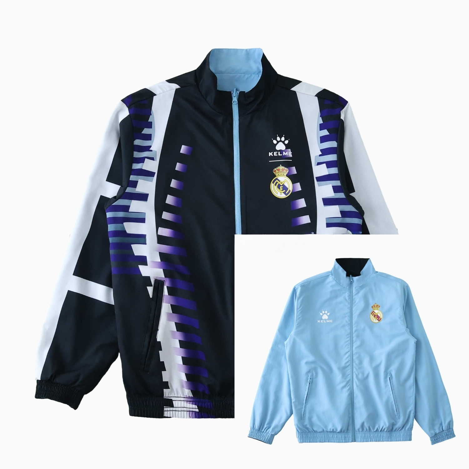 Retro Real Madrid 1997-98 Third Double Sided Reversible Windbreaker - Black & Blue - ManixJersey