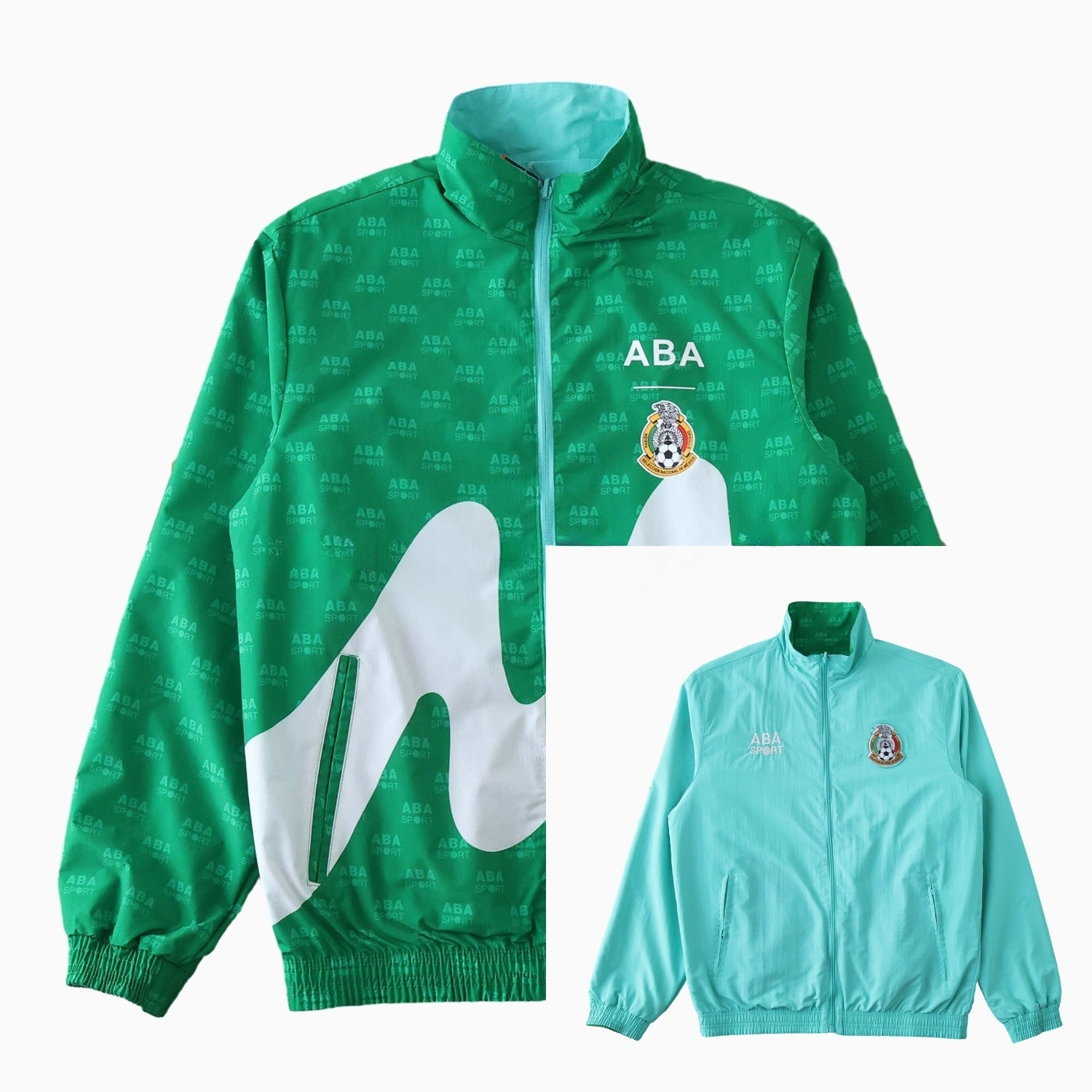 Retro Mexico 1995 Retro Style Double Sided Reversible Windbreaker - Green & Blue - ManixJersey