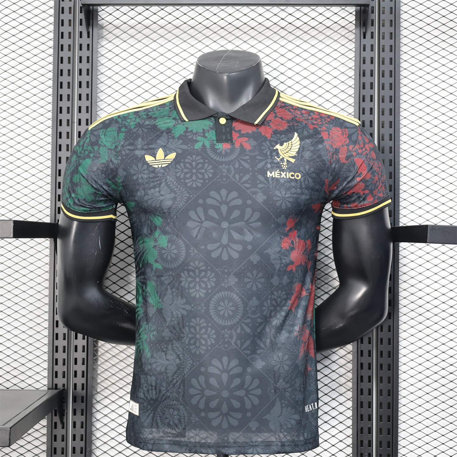 Mexico 25-26 Black Polo Jersey with Red and Green Floral Pattern - Player Version - ManixJersey