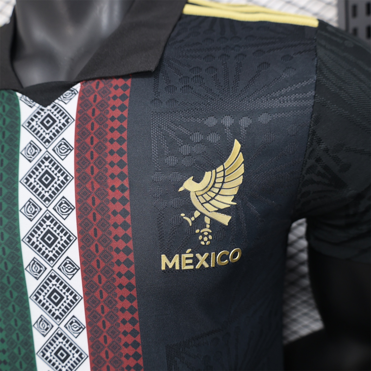 Mexico 25-26 Black Polo Jersey with Red White and Green Decorative Pattern - Player Version - ManixJersey