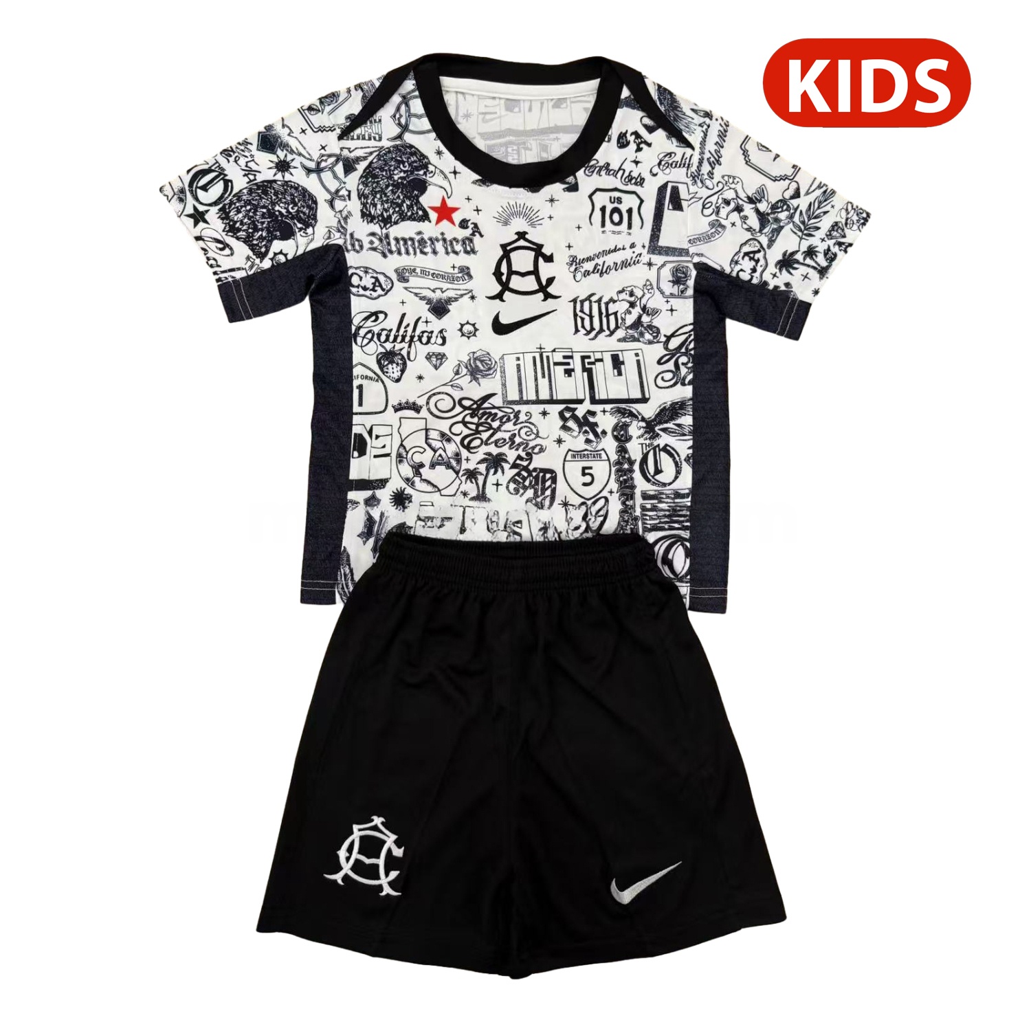 Club América 24-25 Pre-match Black and White Graffiti Training Kids Kit - ManixJersey