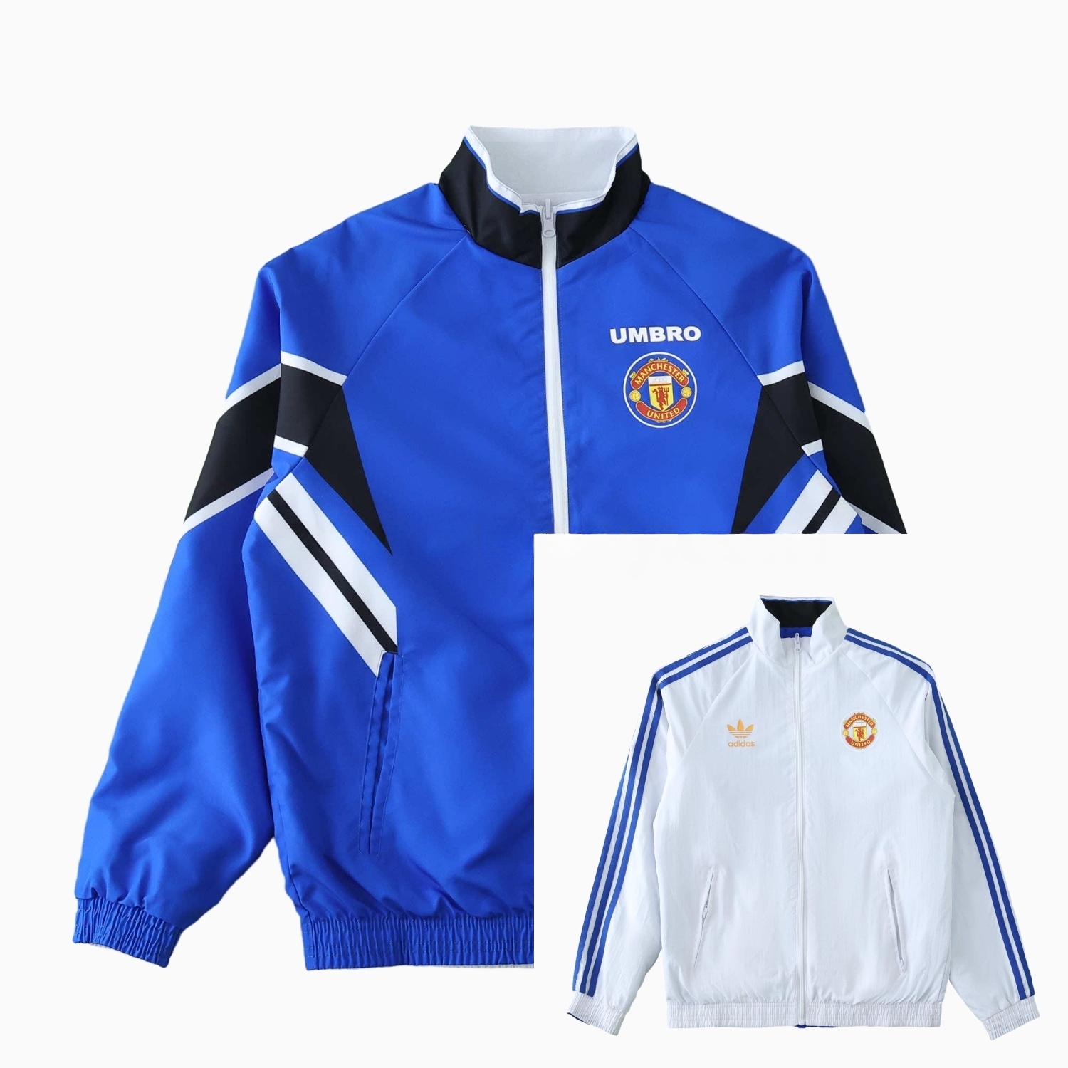 Retro Manchester United 1996 Double Sided Reversible Windbreaker - Blue & Green - ManixJersey