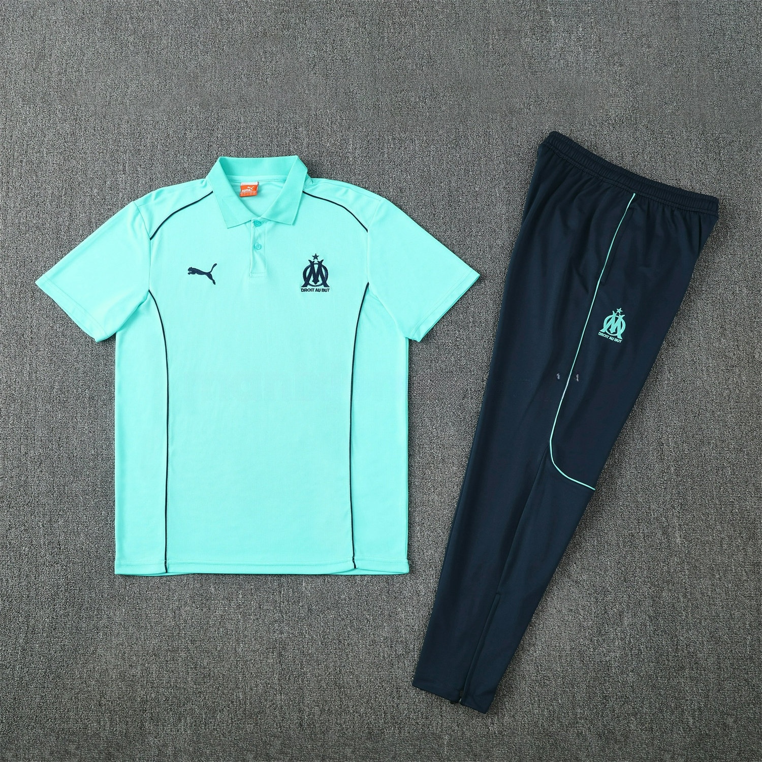 Marseille 25-26 POLO Short-Sleeve Training Set - Cyan Top and Deep Blue Pants - ManixJersey