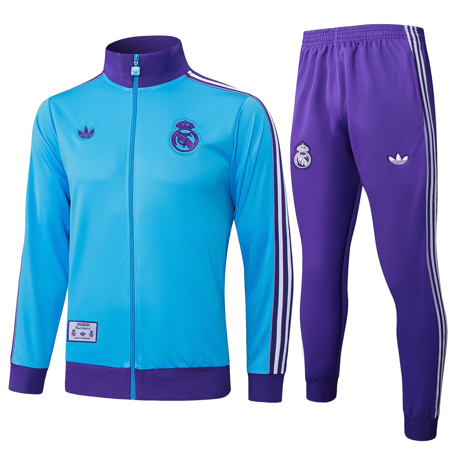 Real Madrid 25-26 Throwback Trefoil Jacket Training Tracksuit - Blue Jackets & Purple Pants - ManixJersey