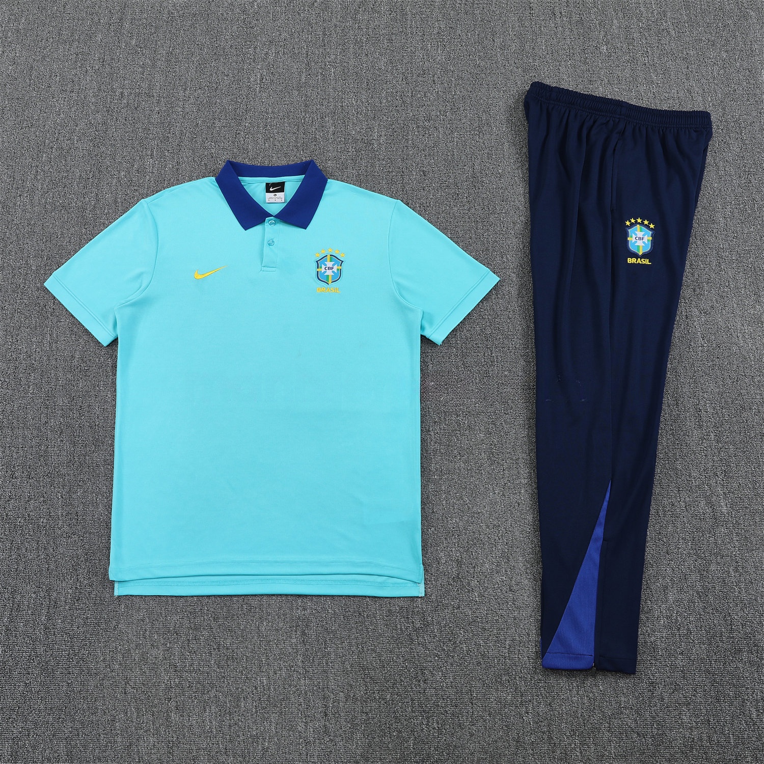 Brazil 25-26 POLO Short-Sleeve Training Set - Blue Top and Deep Blue Pants - ManixJersey