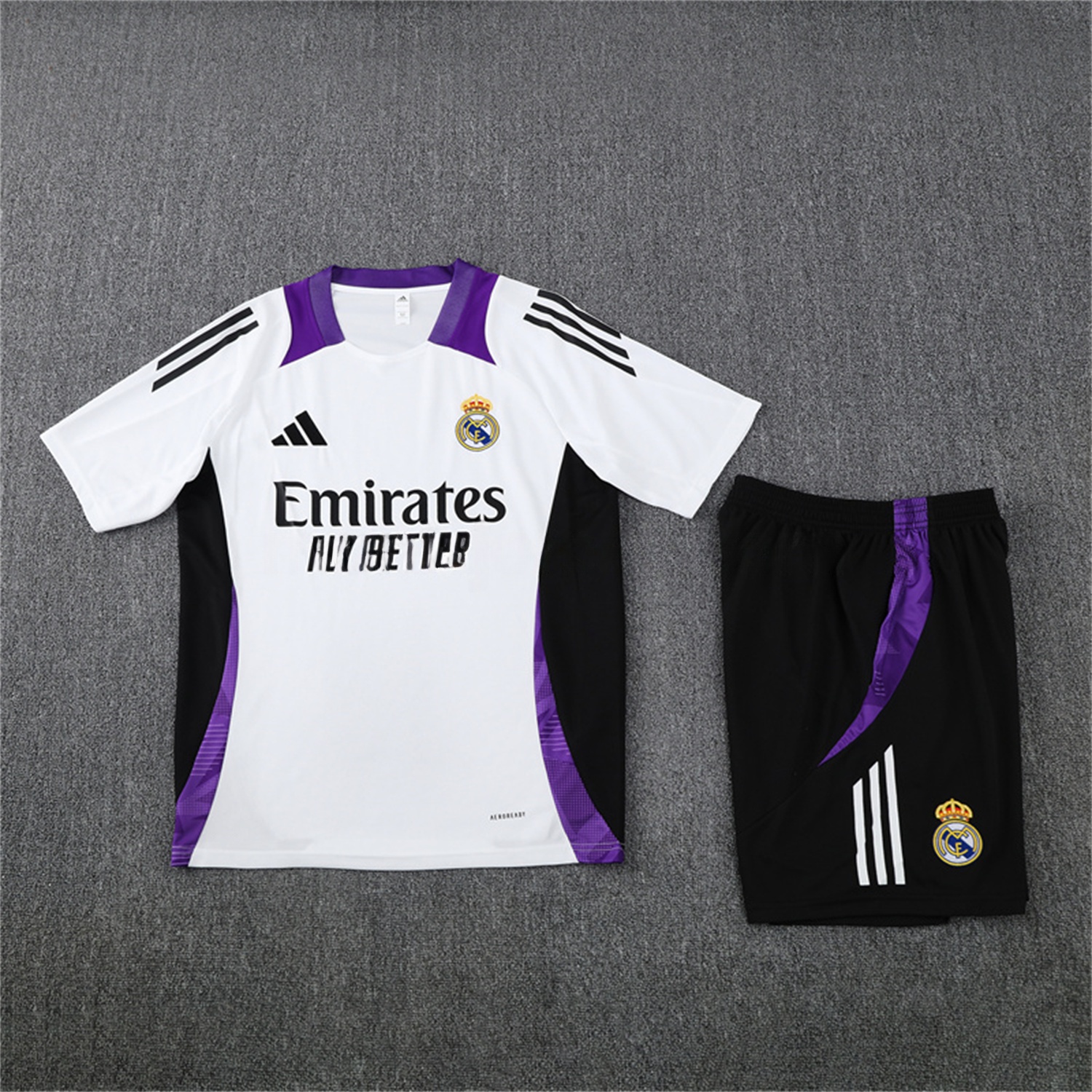 Real Madrid 24-25 Short-Sleeve Kids Training Set - White with Purple - ManixJersey