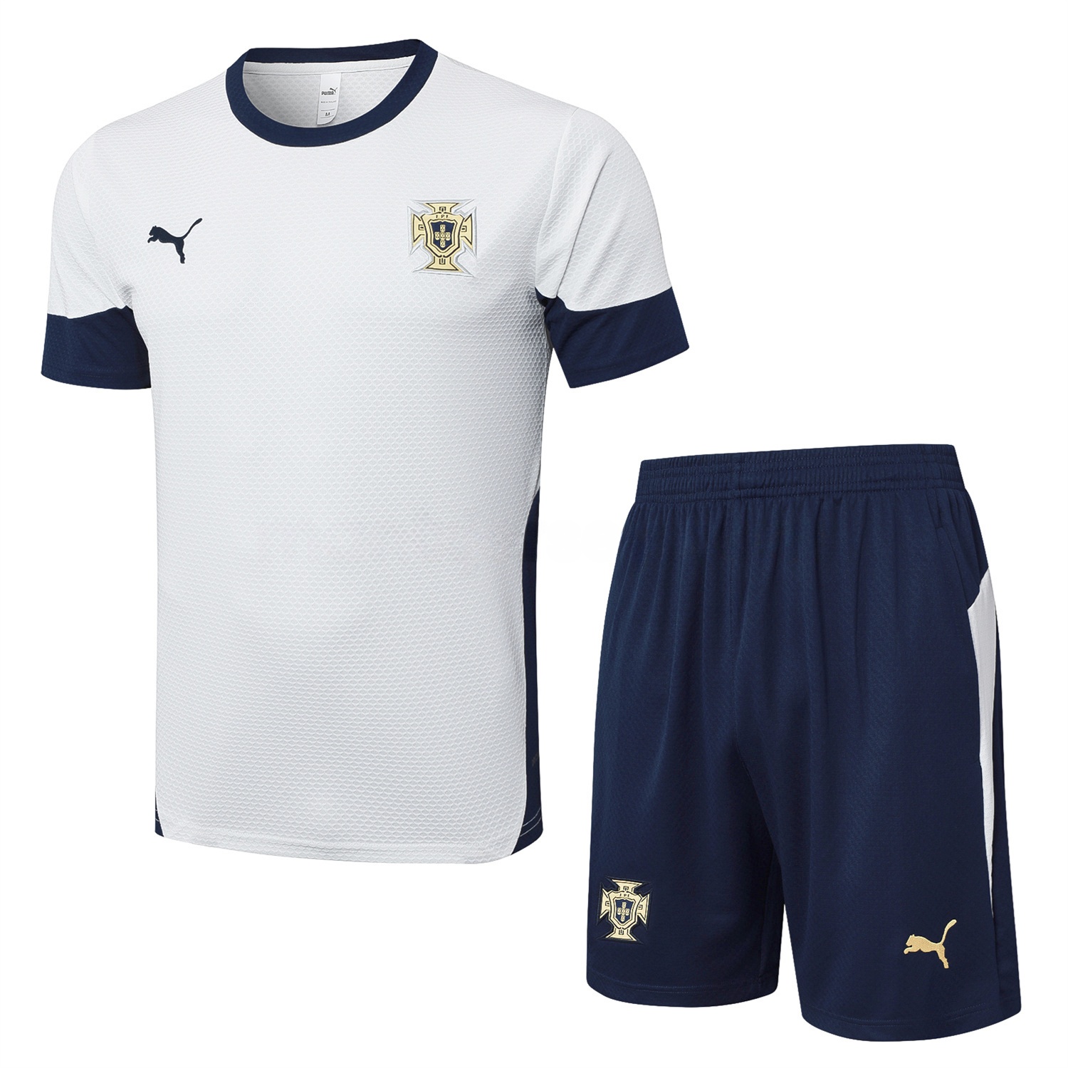 Portugal 25-26 Short-Sleeve Training Set - Off White Top and Deep Blue Shorts - ManixJersey