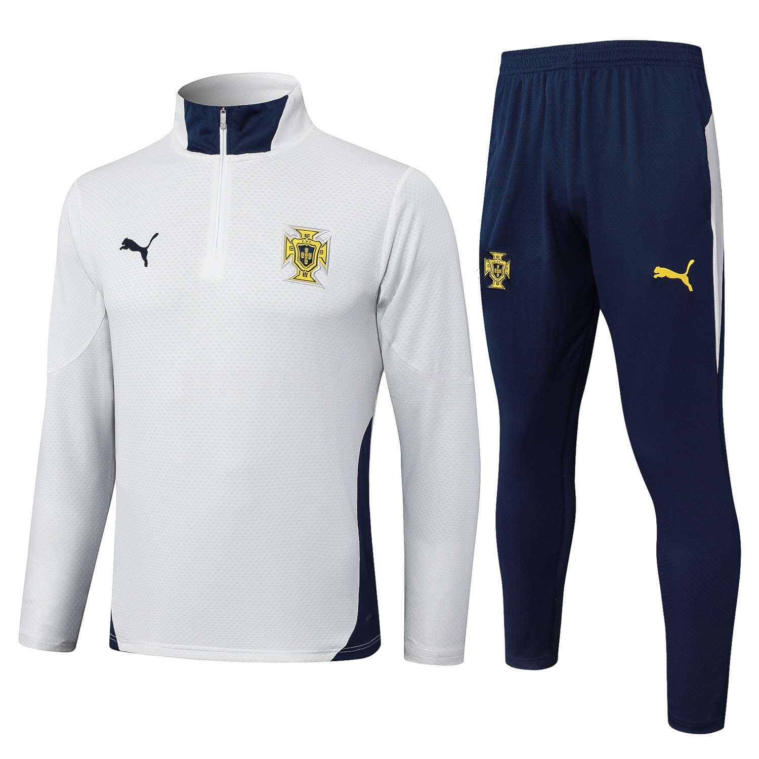 Portugal 25-26 Long Sleeve Training Set - Off White Top and Deep Blue Pants - ManixJersey