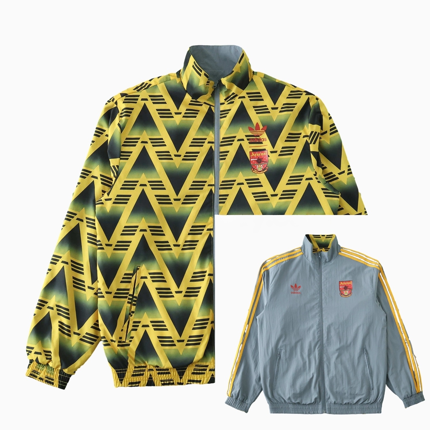 Retro Arsenal 1991-93 Away Double Sided Reversible Windbreaker - Yellow & Grey - ManixJersey