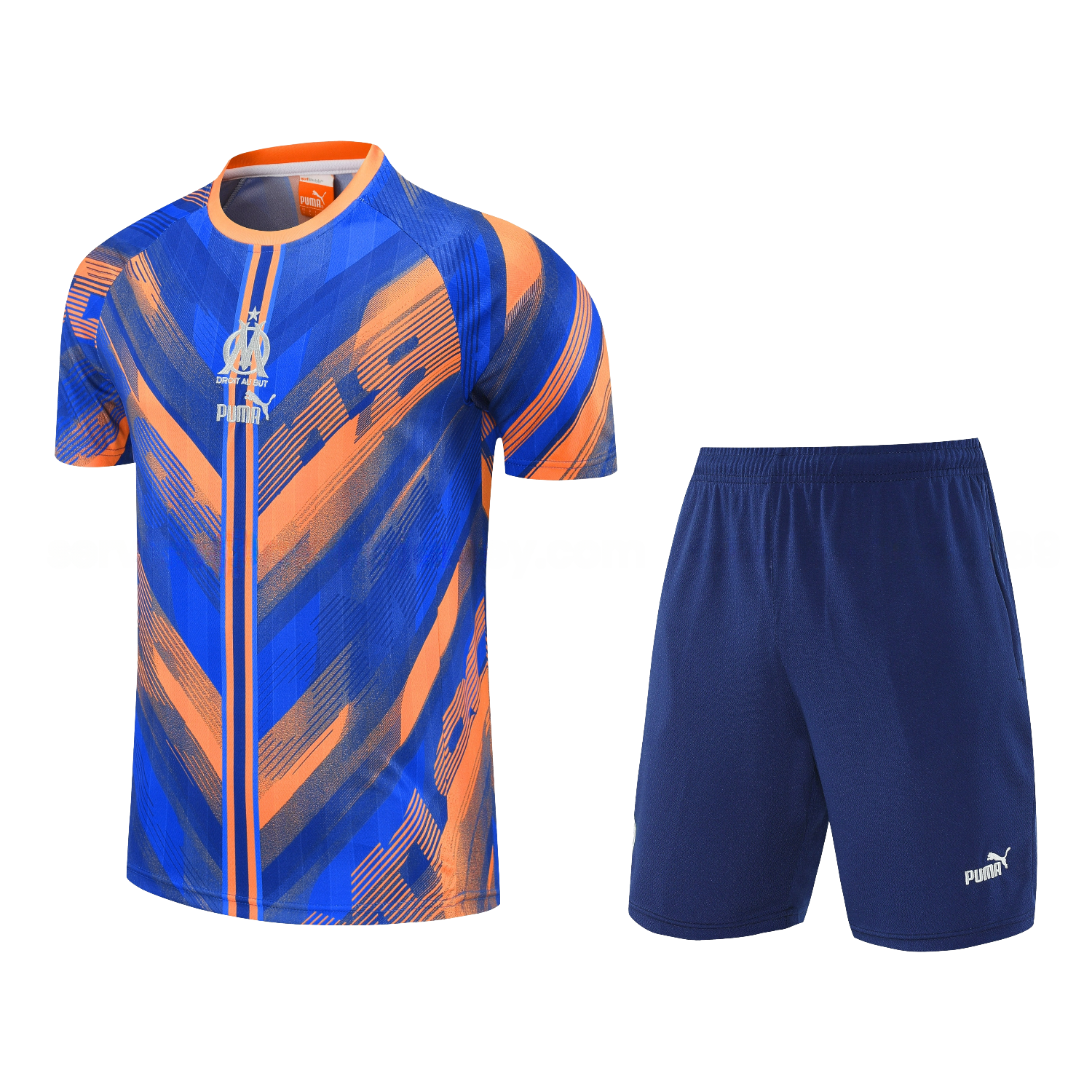 Marseille 25-26 Short-Sleeve Training Set - Blue Orange Top & Blue Shorts - ManixJersey