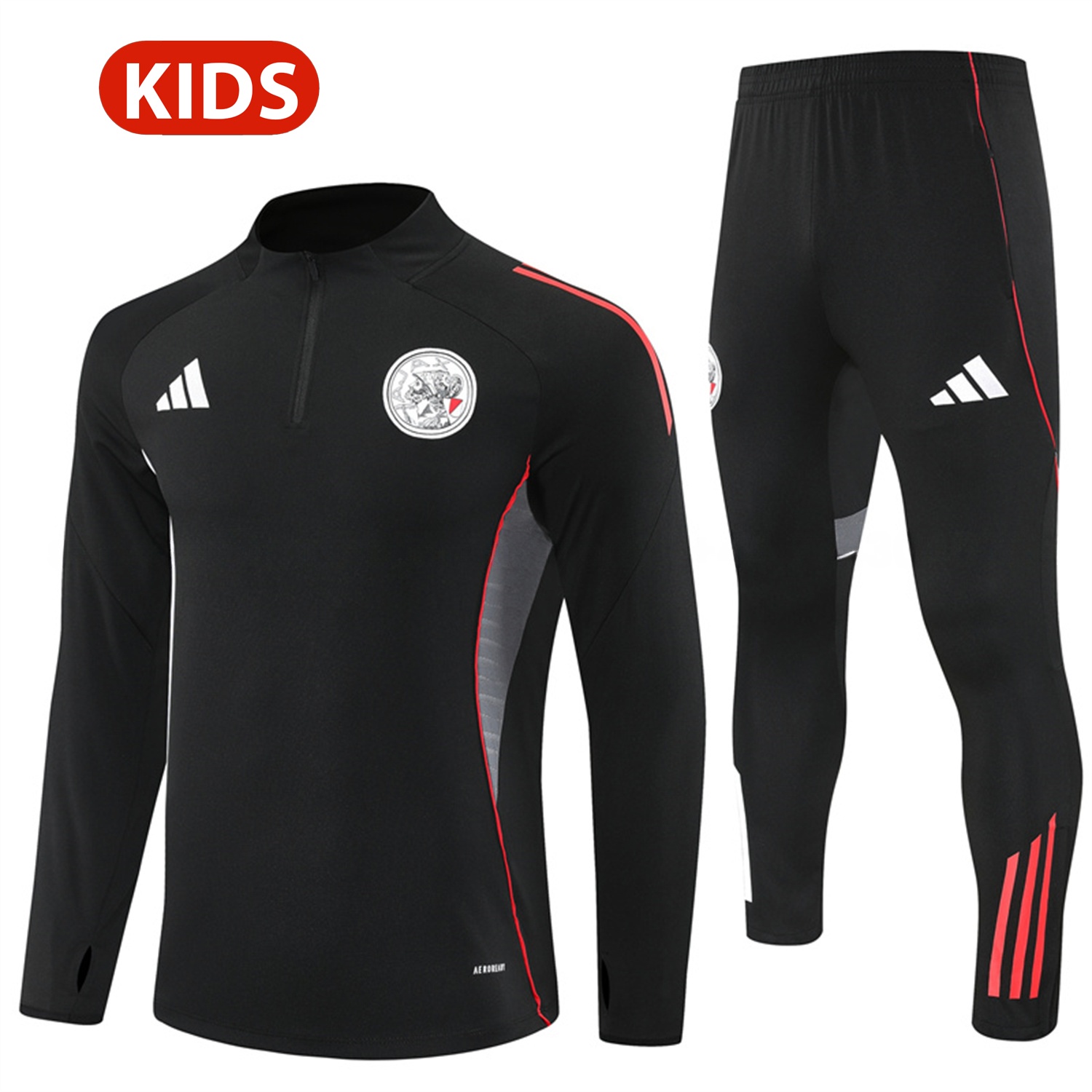 Ajax 25-26 Kids Long Sleeve Training Set - Black Top and Black Pants - ManixJersey