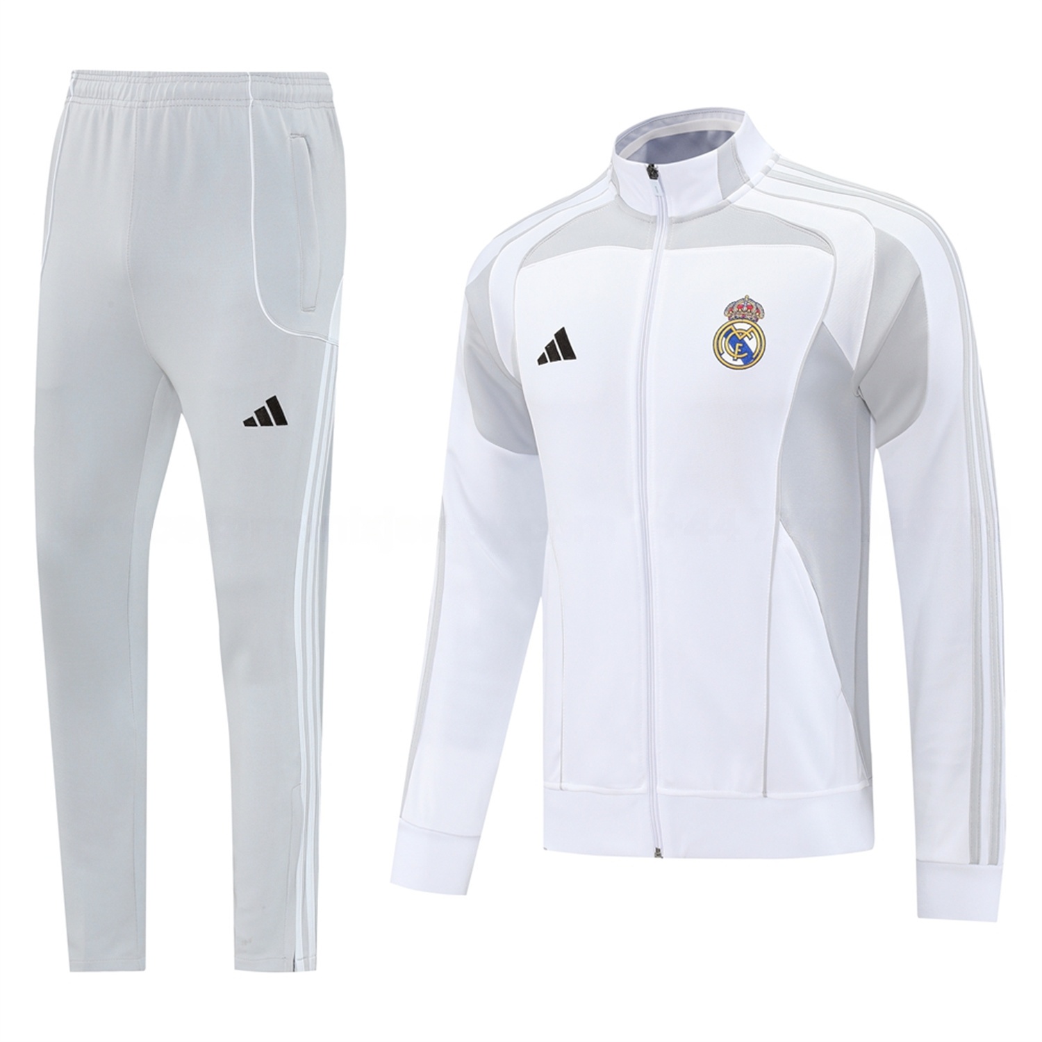 Real Madrid 25-26 Jacket Training Tracksuit - White Jackets & Light Grey Pants - ManixJersey