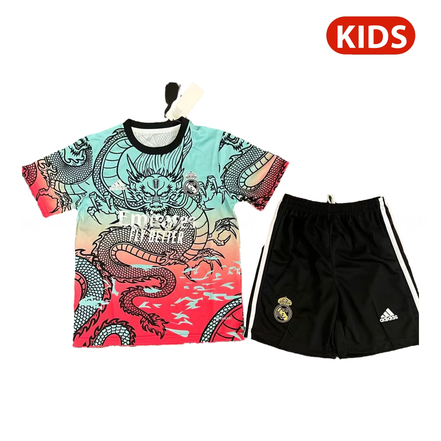 Real Madrid 25-26 Black Dragon Red And Blue Special Kids Kit - ManixJersey