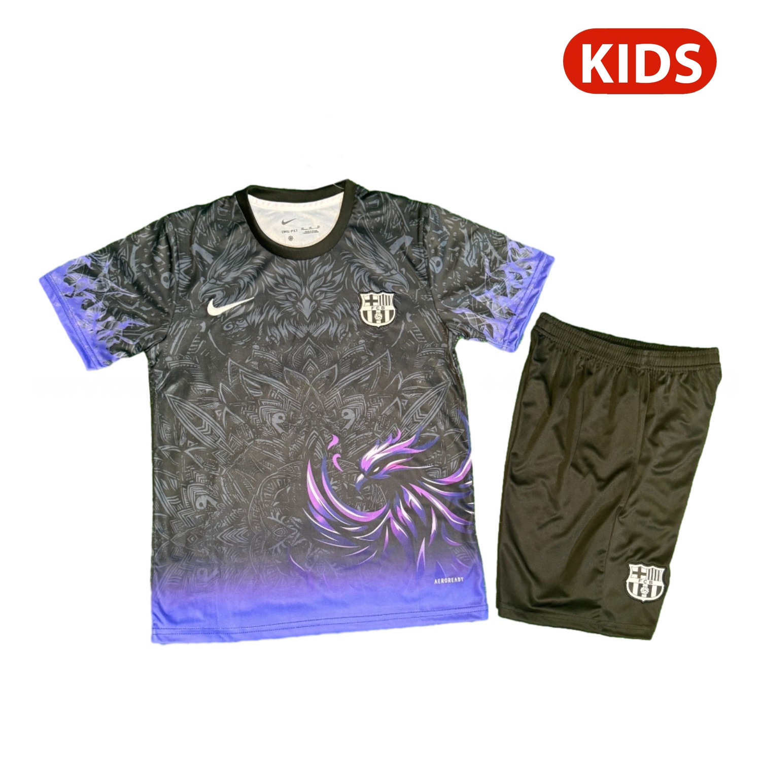 Barcelona 25-26 Purple Bird Black Special Kids Kit - ManixJersey
