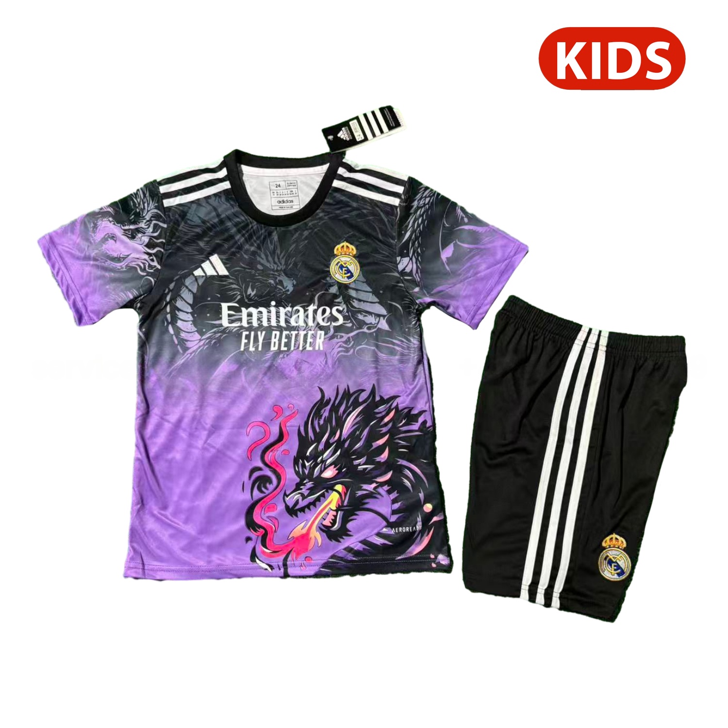 Real Madrid 25-26 Black Dragon Purple Special Kids Kit - ManixJersey