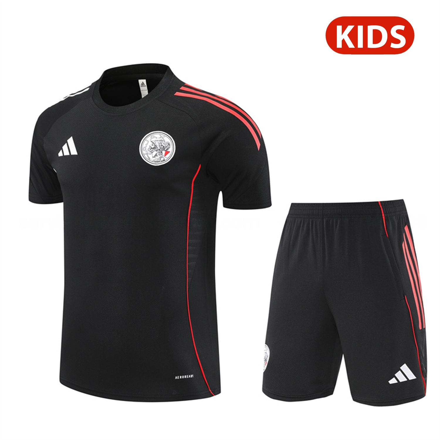 Ajax 25-26 Kids Short-Sleeve Training Set - Black Top and Black Shorts - ManixJersey