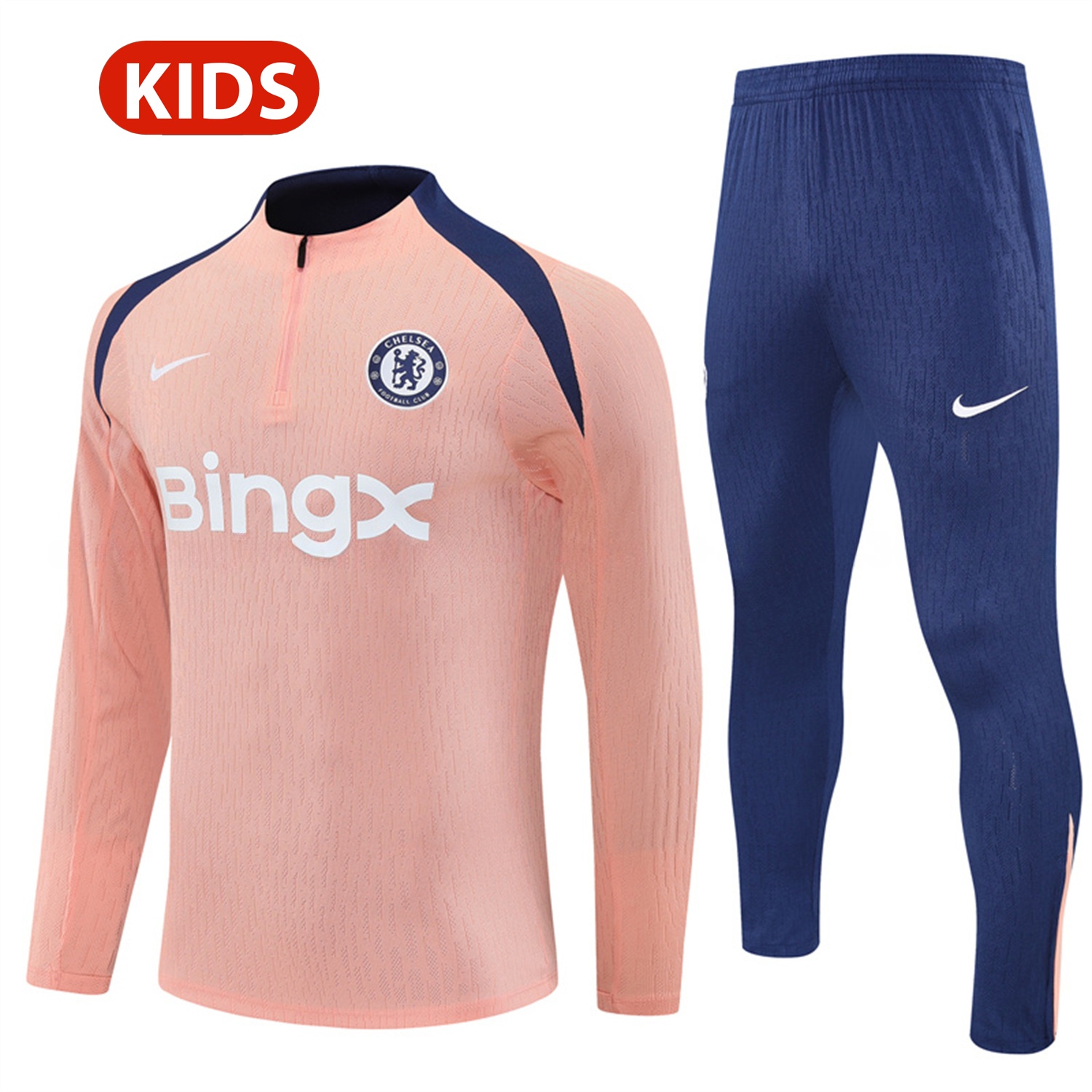 C.H.E.L.S.E.A 25-26 Kids Long Sleeve Training Set - Player Version - Pink Top and Blue Pants - ManixJersey
