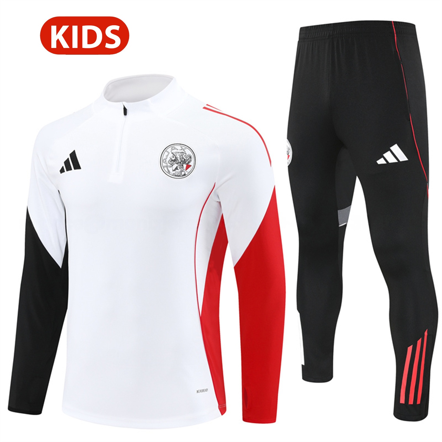 Ajax 25-26 Kids Long Sleeve Training Set - White Top and Black Pants - ManixJersey