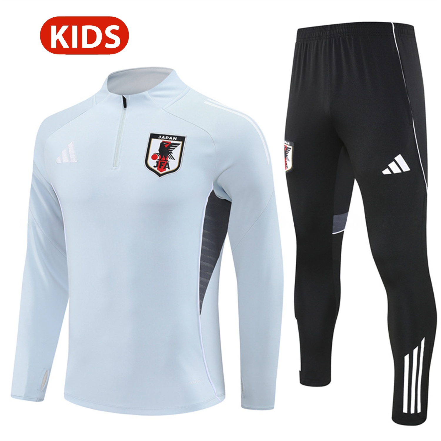 Japan 25-26 Kids Long Sleeve Training Set - Light Grey Top and Black Pants - ManixJersey