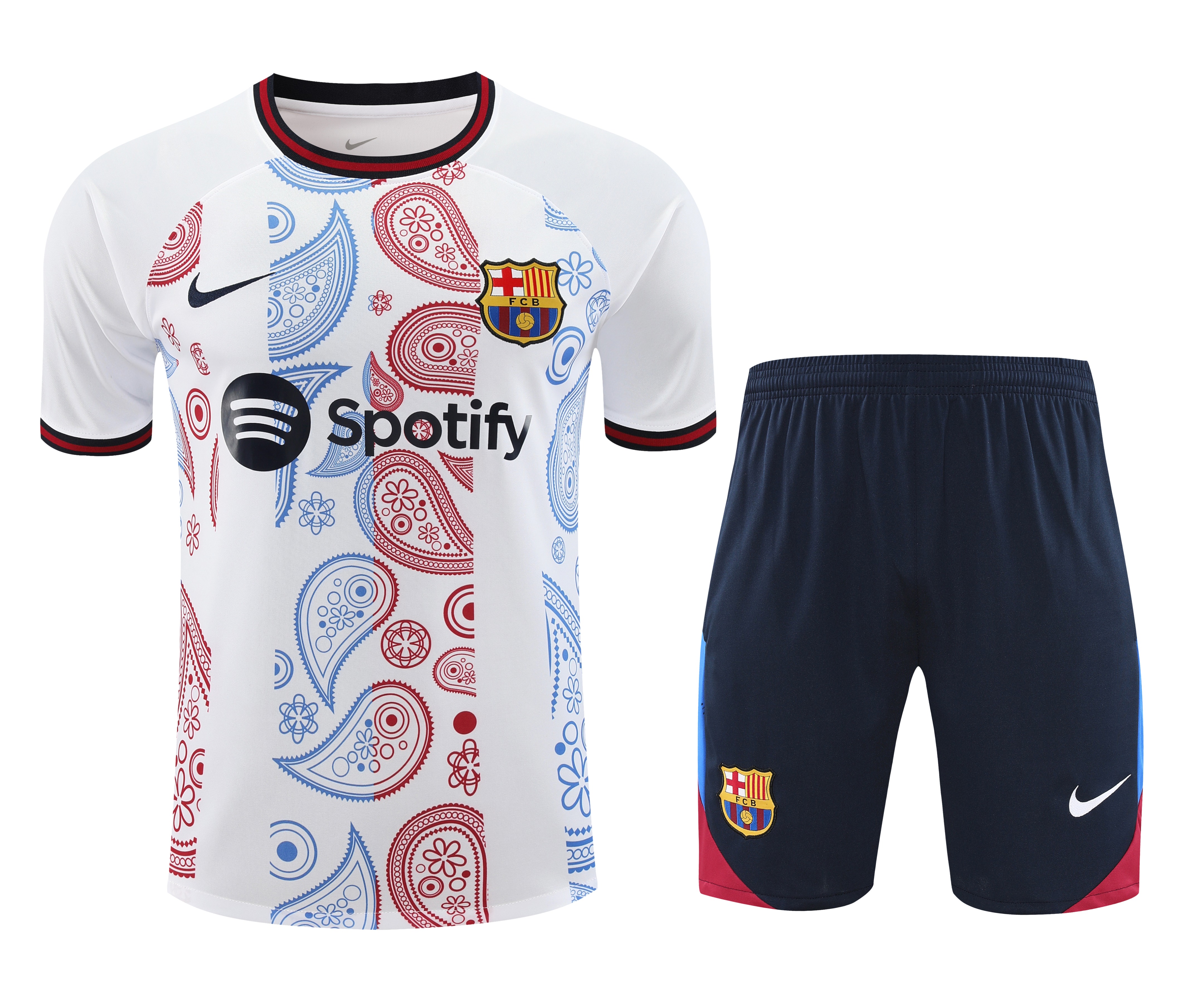 Barcelona 24-25 Short-Sleeve Training Set - White with Pattern - ManixJersey