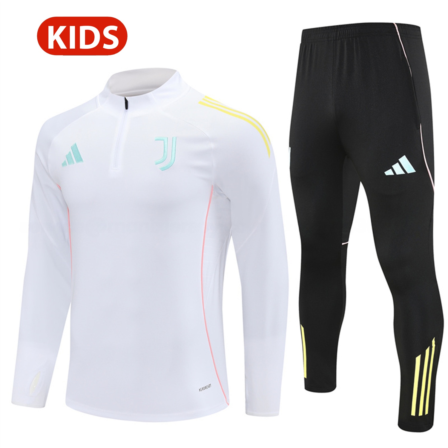 Juventus 25-26 Kids Long Sleeve Training Set - White Top and Black Pants - ManixJersey