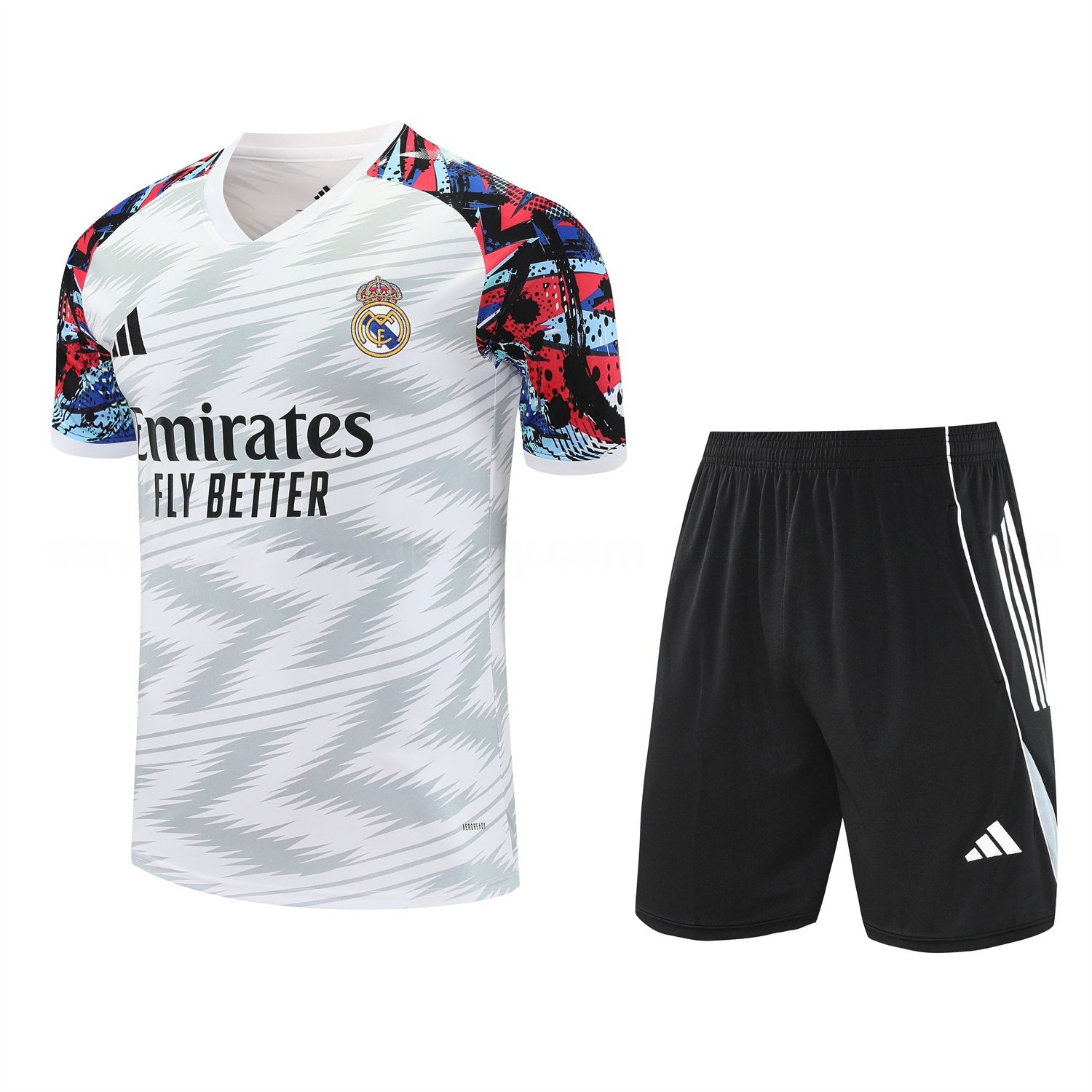 Real Madrid 25-26 Short-Sleeve Training Set - Grey Arrow Pattern Top & Black Shorts - ManixJersey