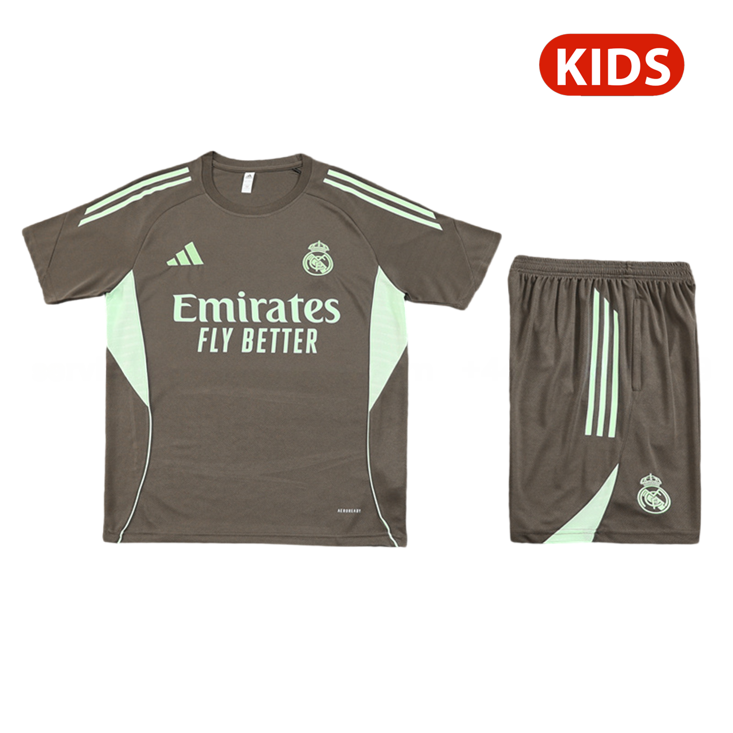 Real Madrid 25-26 Kids Short-Sleeve Training Set - Dark Khaki Top and Shorts - ManixJersey